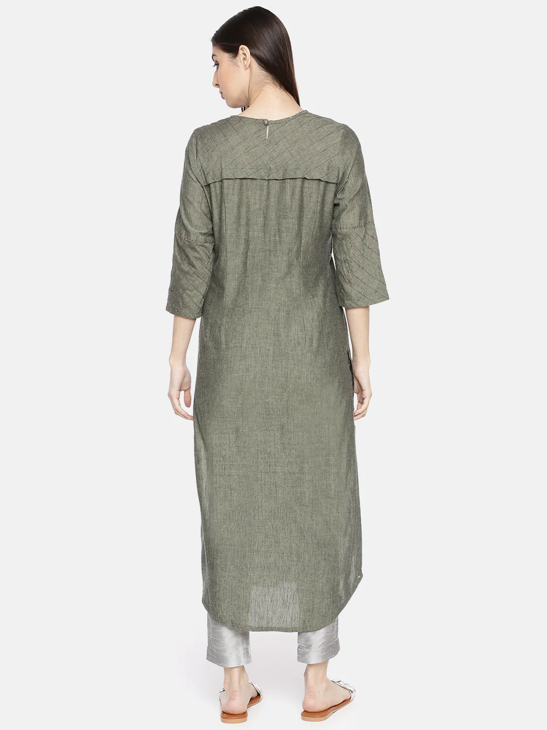 Neerus Olive Embellished Straight Kurta - Image 4