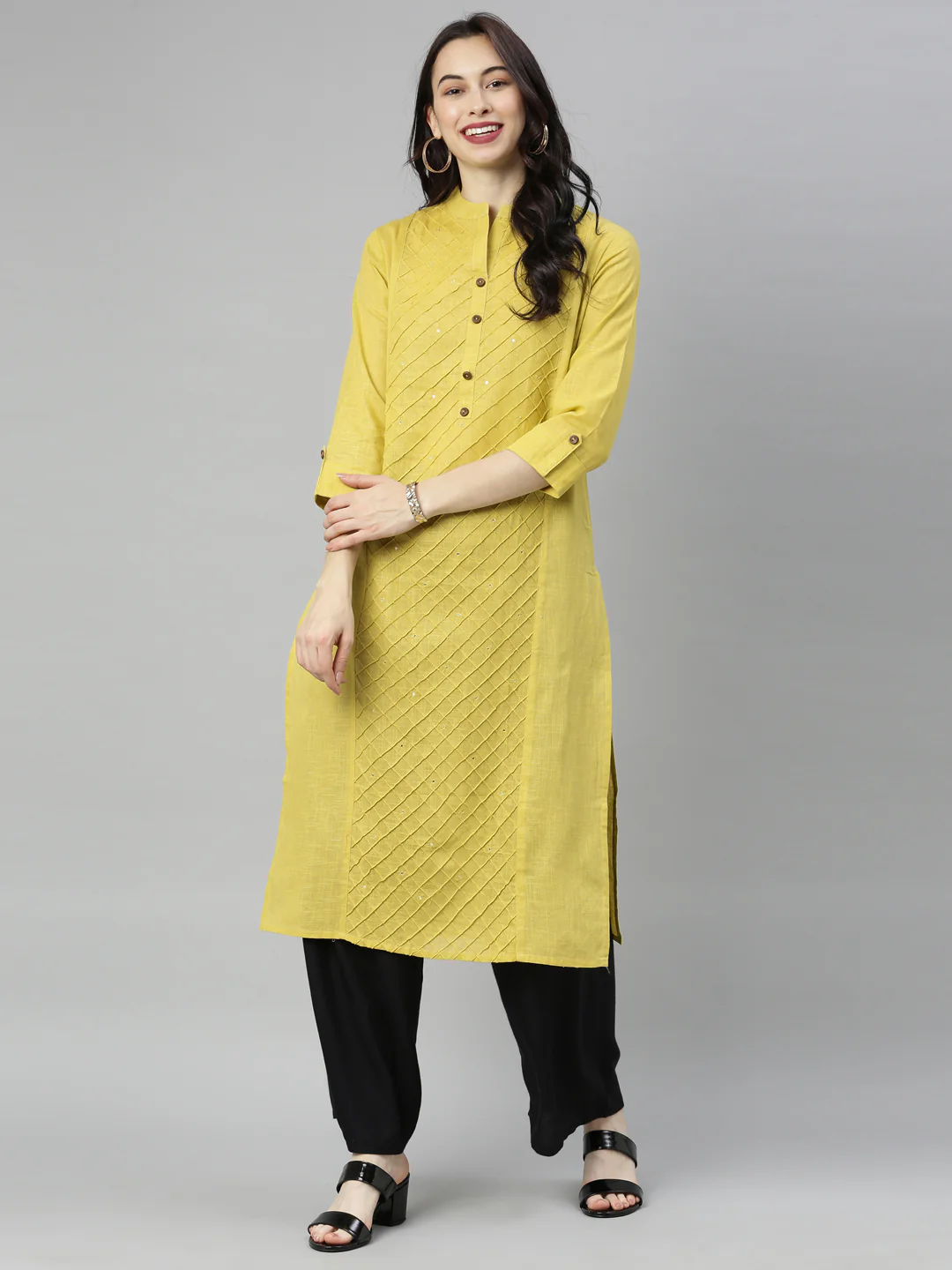 Neerus Olive Embroidered Straight Kurta - Image 8