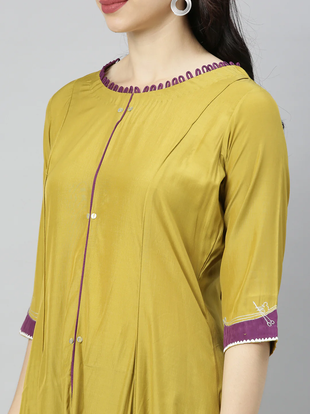 Neerus Olive High Low Kurta - Image 2