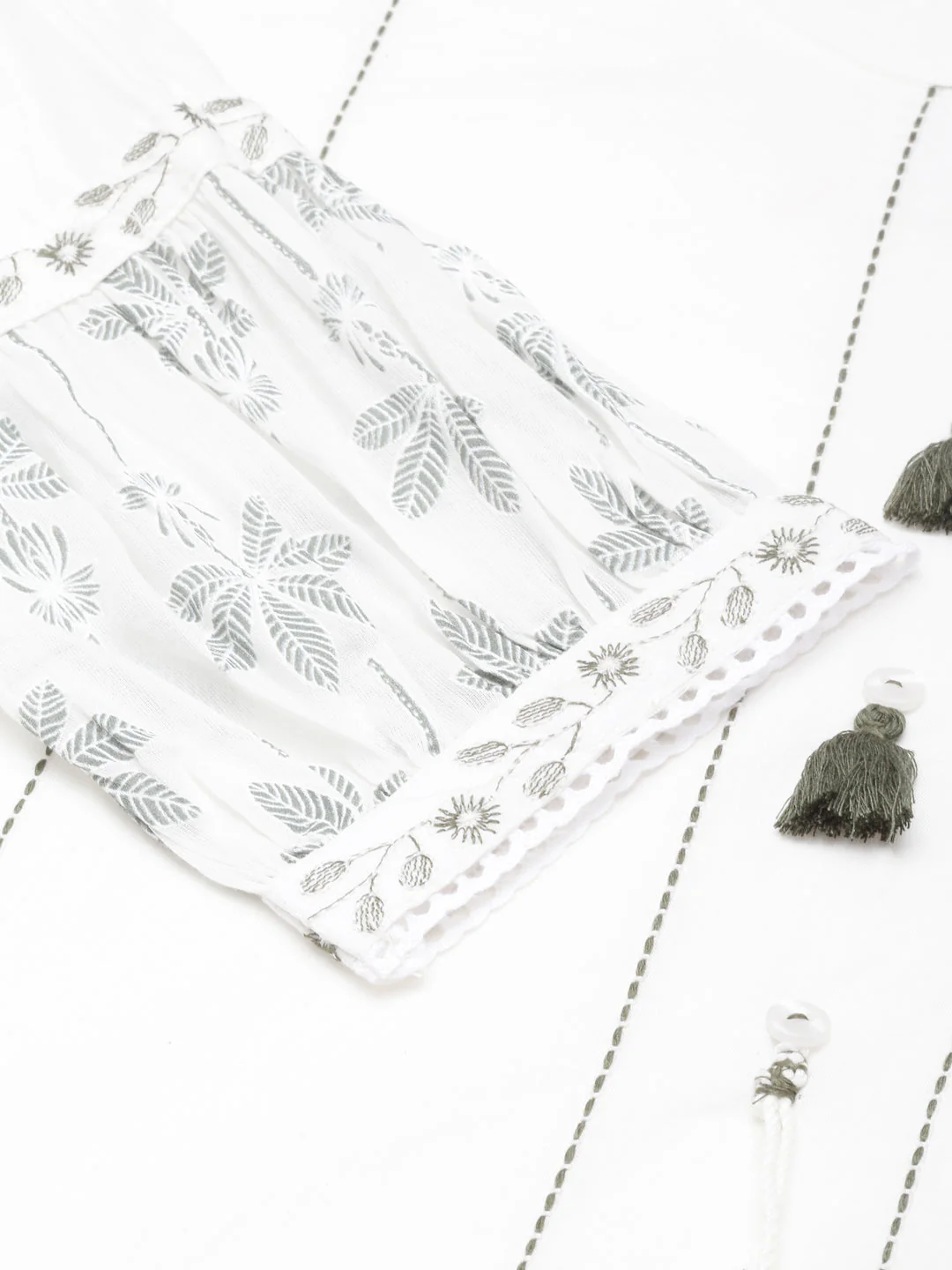 Neerus Olive Panelled Straight Printed Kurta And Trousers With Dupatta - Image 9
