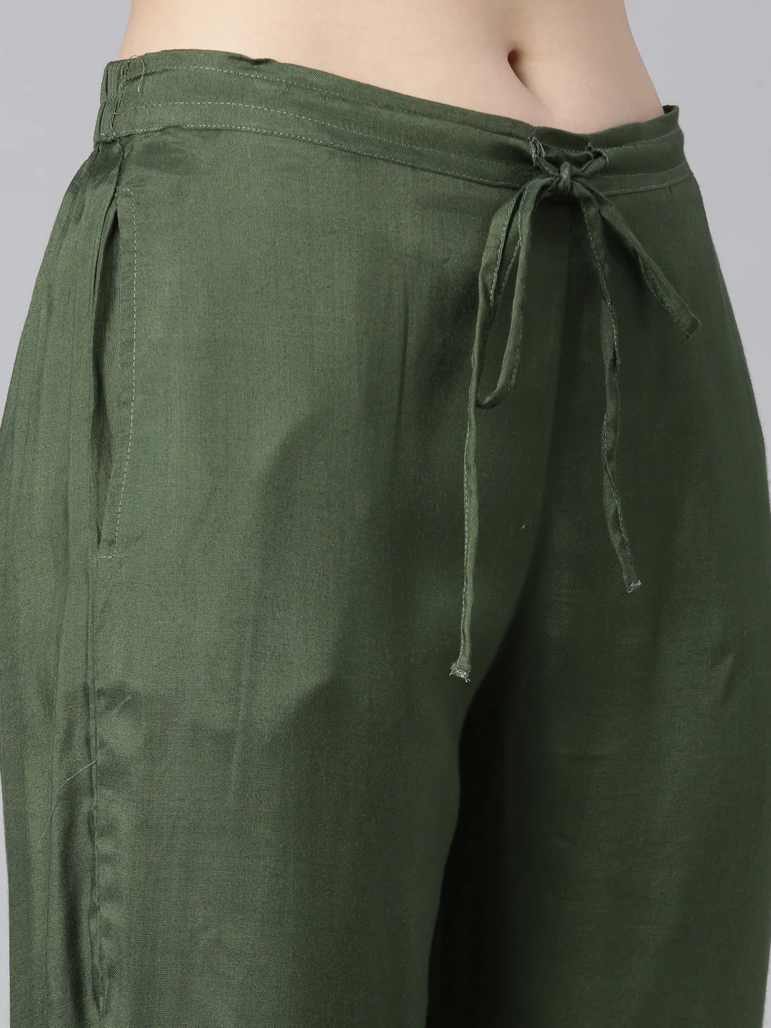 Neerus Olive Pleated Straight Paisley Kurta And Trousers With Dupatta - Image 6