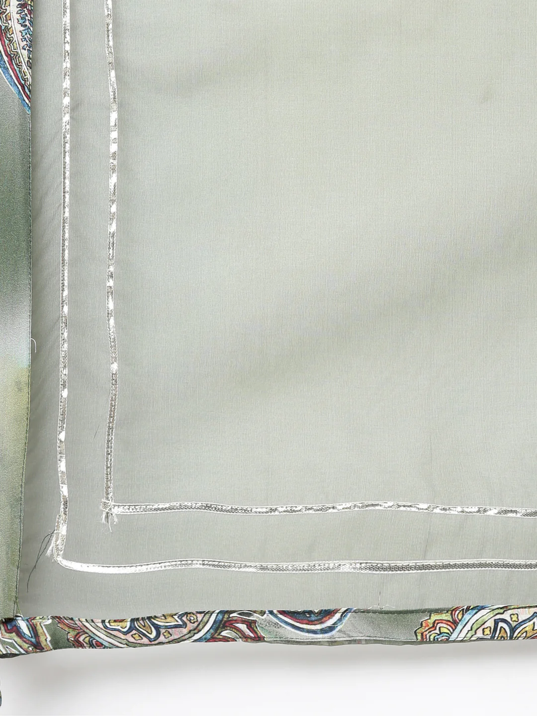 Neerus Olive Pleated Straight Paisley Kurta And Trousers With Dupatta - Image 7