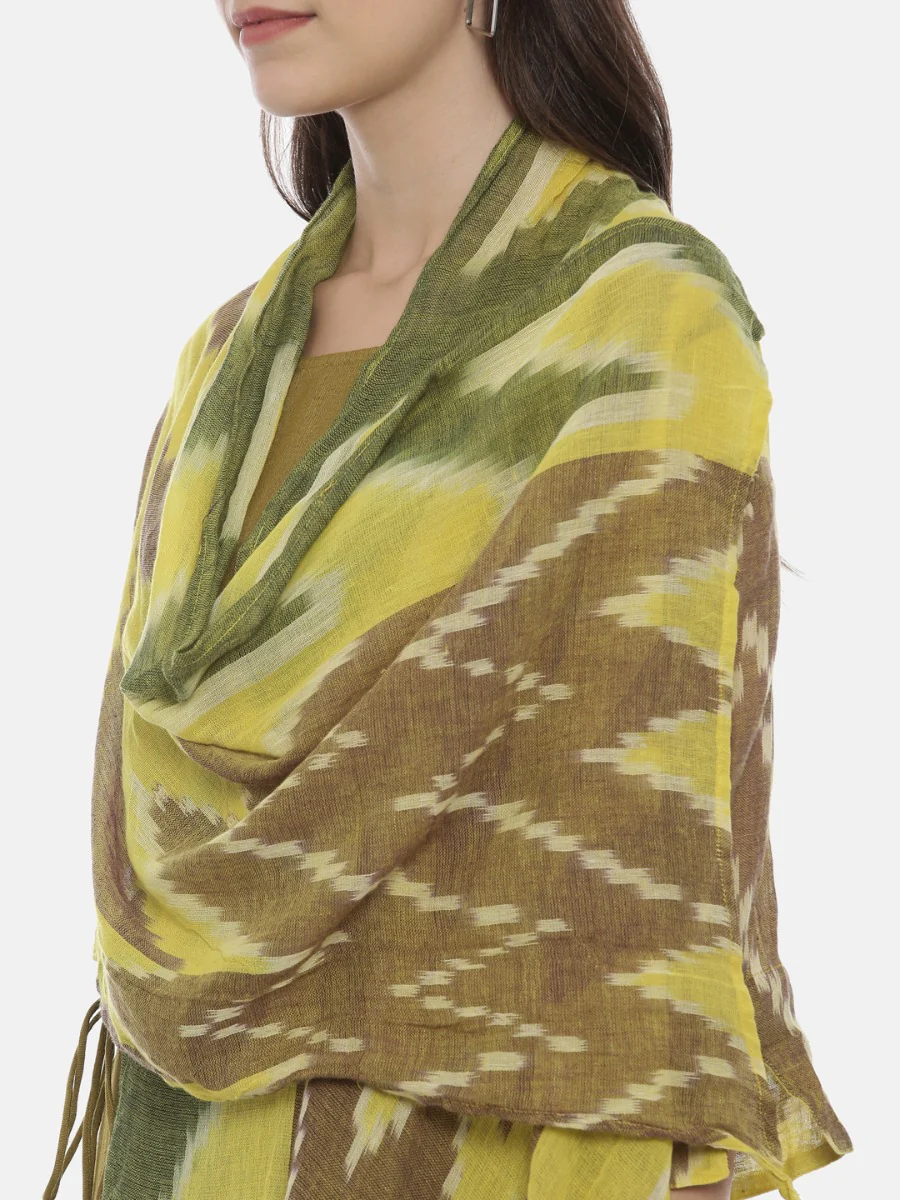Neerus Olive Printed A Line Kurta With Attached Dupatta - Image 2