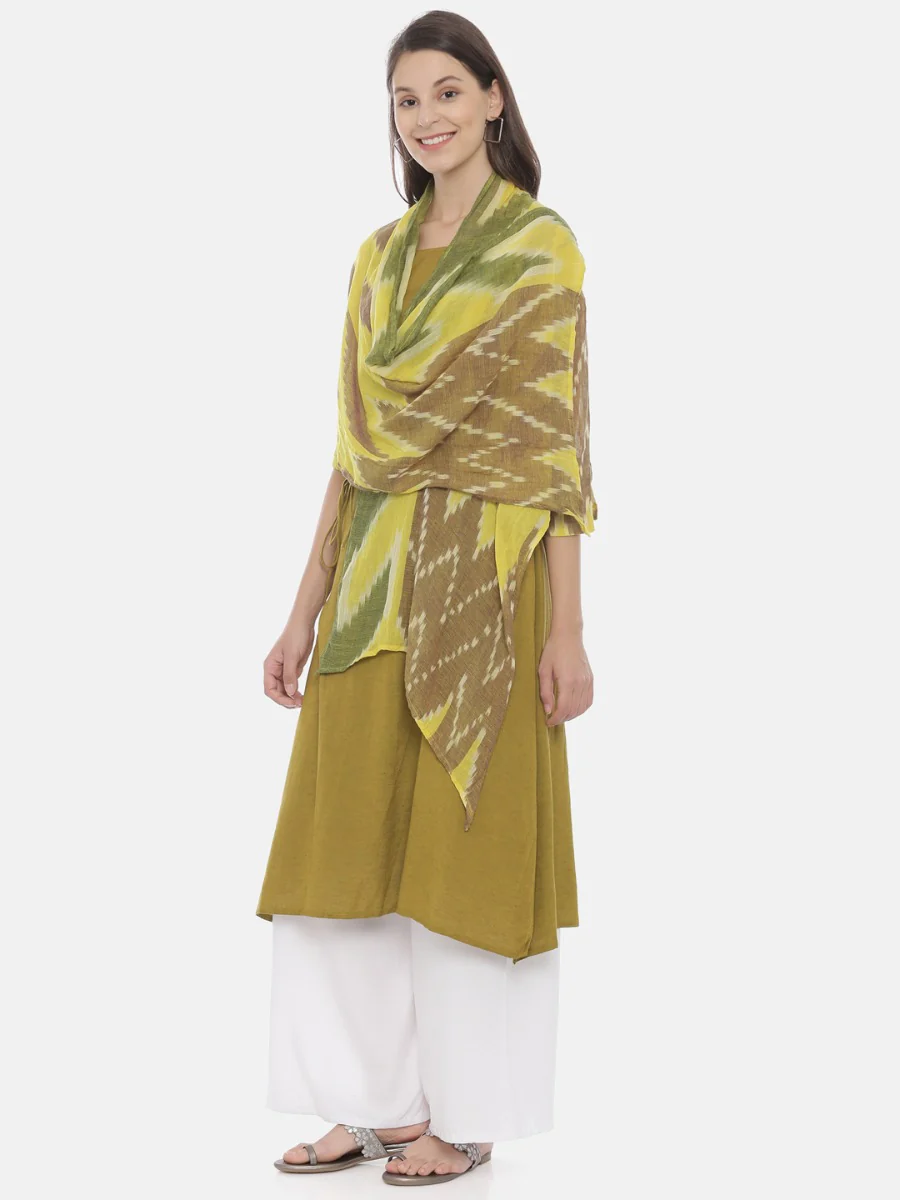 Neerus Olive Printed A Line Kurta With Attached Dupatta - Image 4