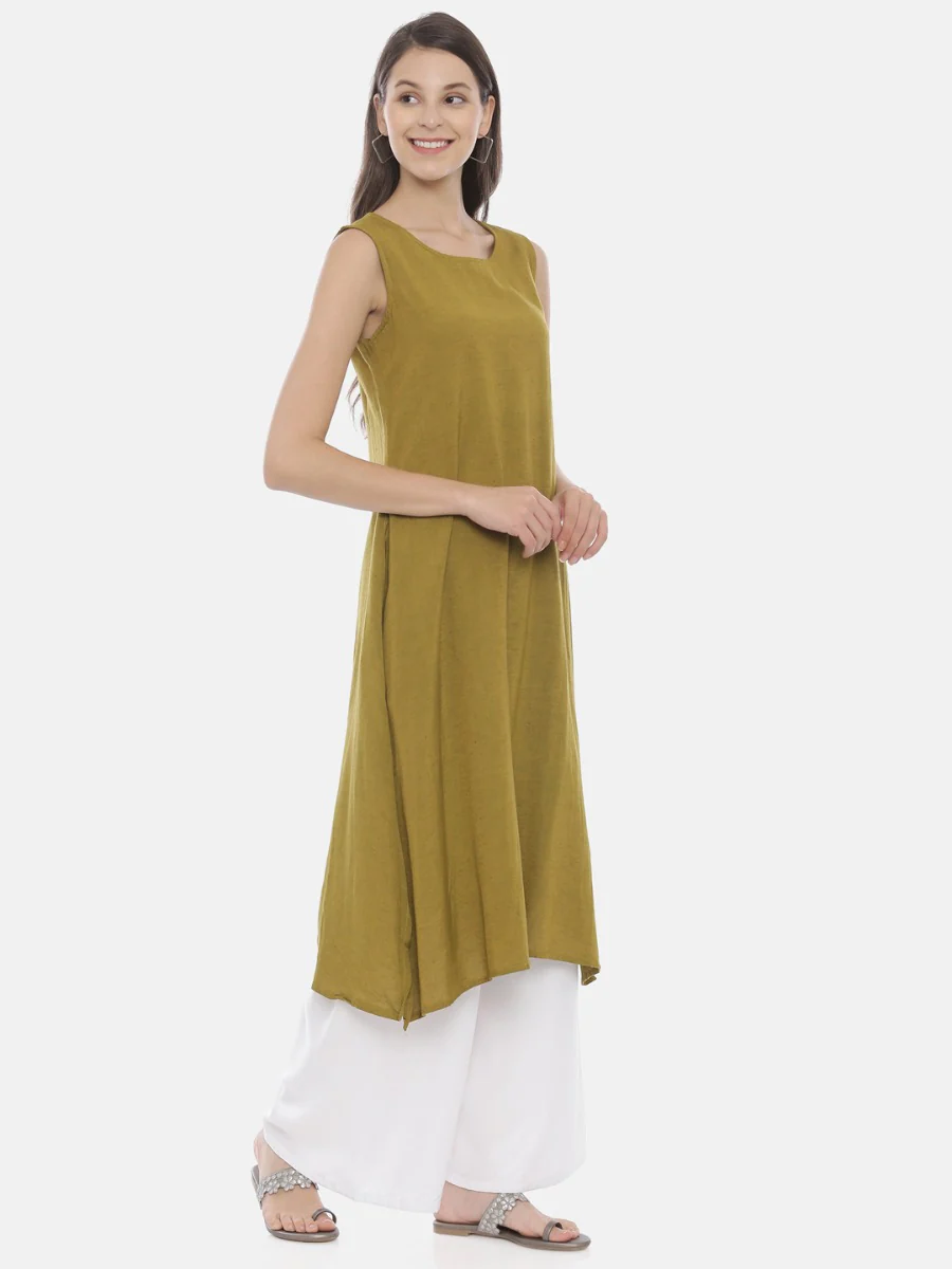 Neerus Olive Printed A Line Kurta With Attached Dupatta - Image 5