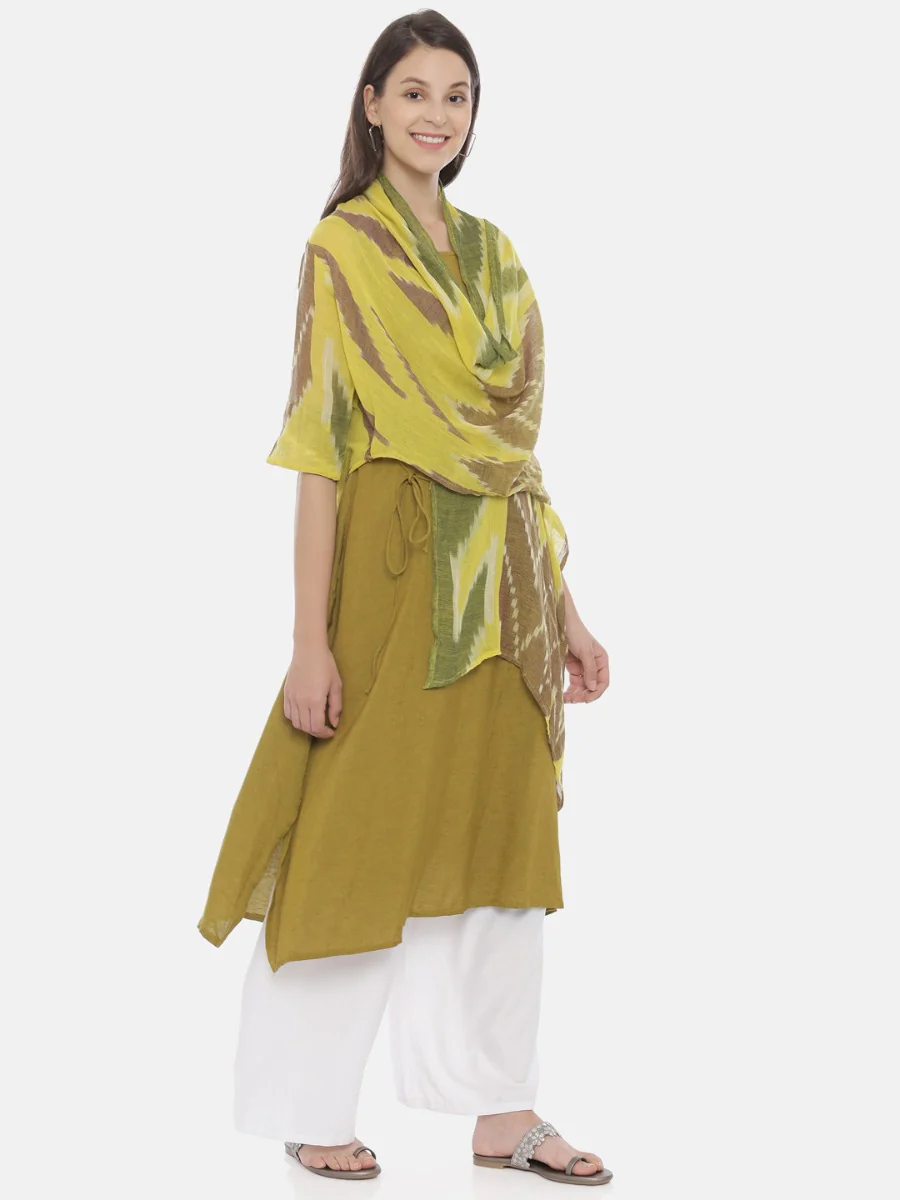 Neerus Olive Printed A Line Kurta With Attached Dupatta - Image 6