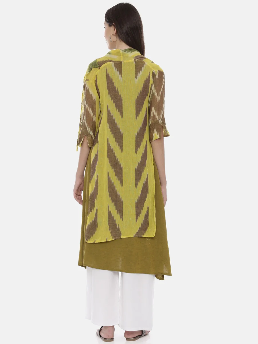 Neerus Olive Printed A Line Kurta With Attached Dupatta - Image 7