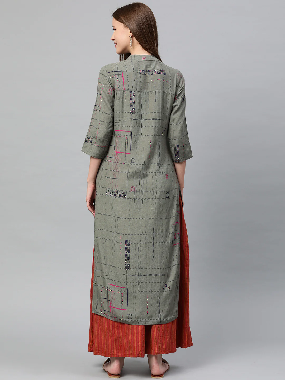 Neerus Olive Printed Straight Kurta - Image 4