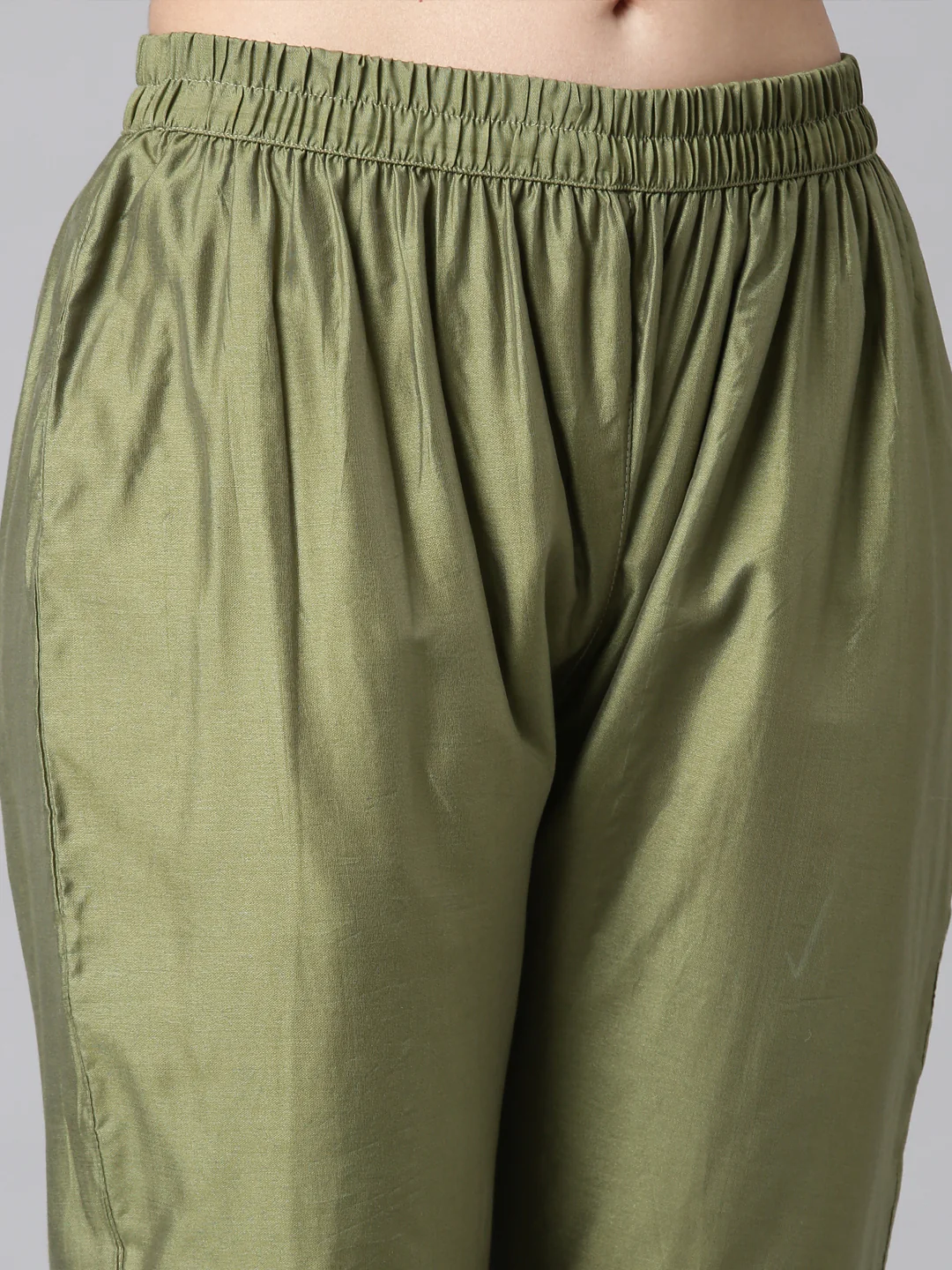 Neerus Olive Printed Straight Kurta and Trousers With Dupatta - Image 6