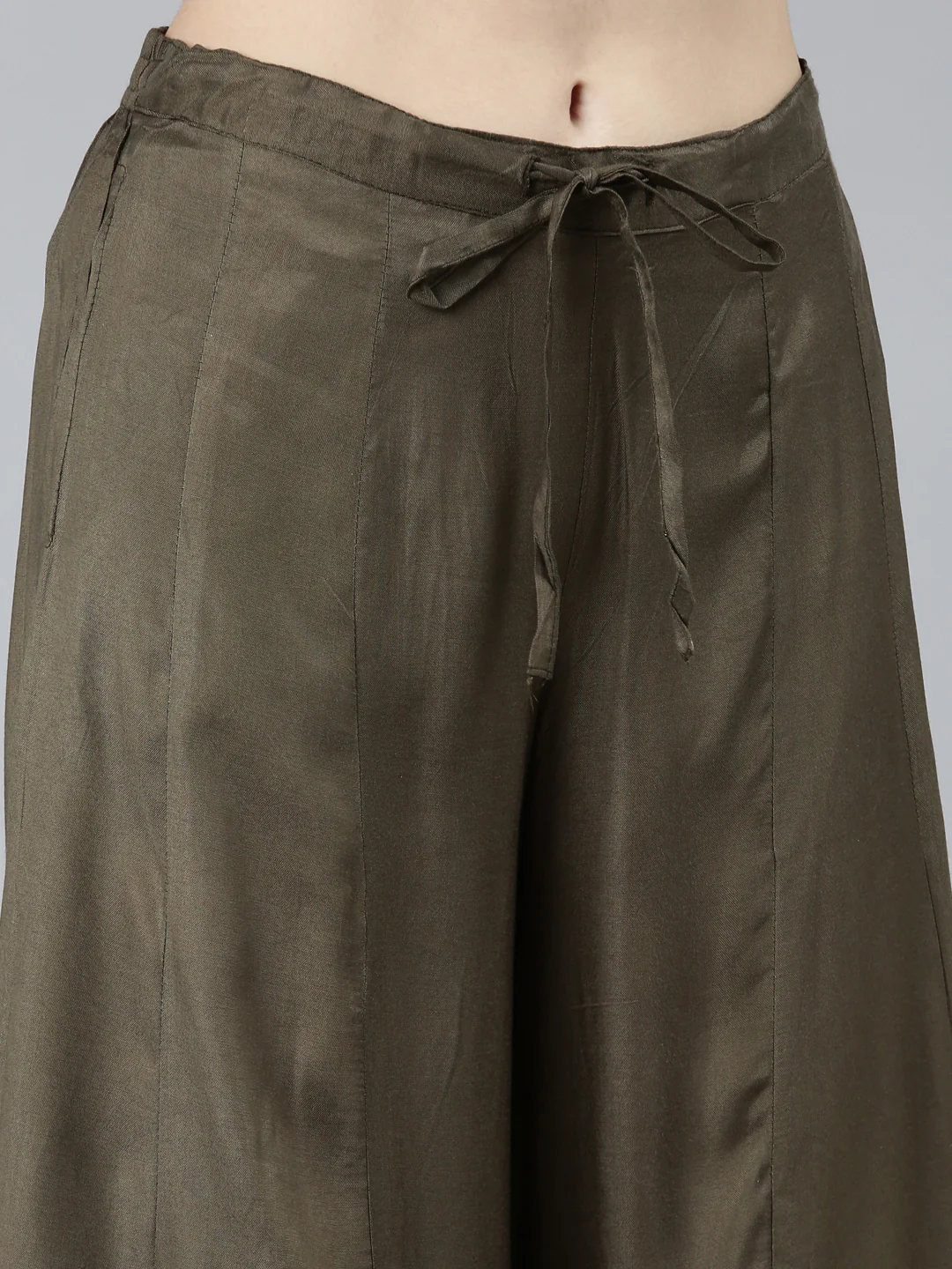 Neerus Olive Regular Straight Chevron Kurta Sets And Palazzos With Dupatta - Image 6