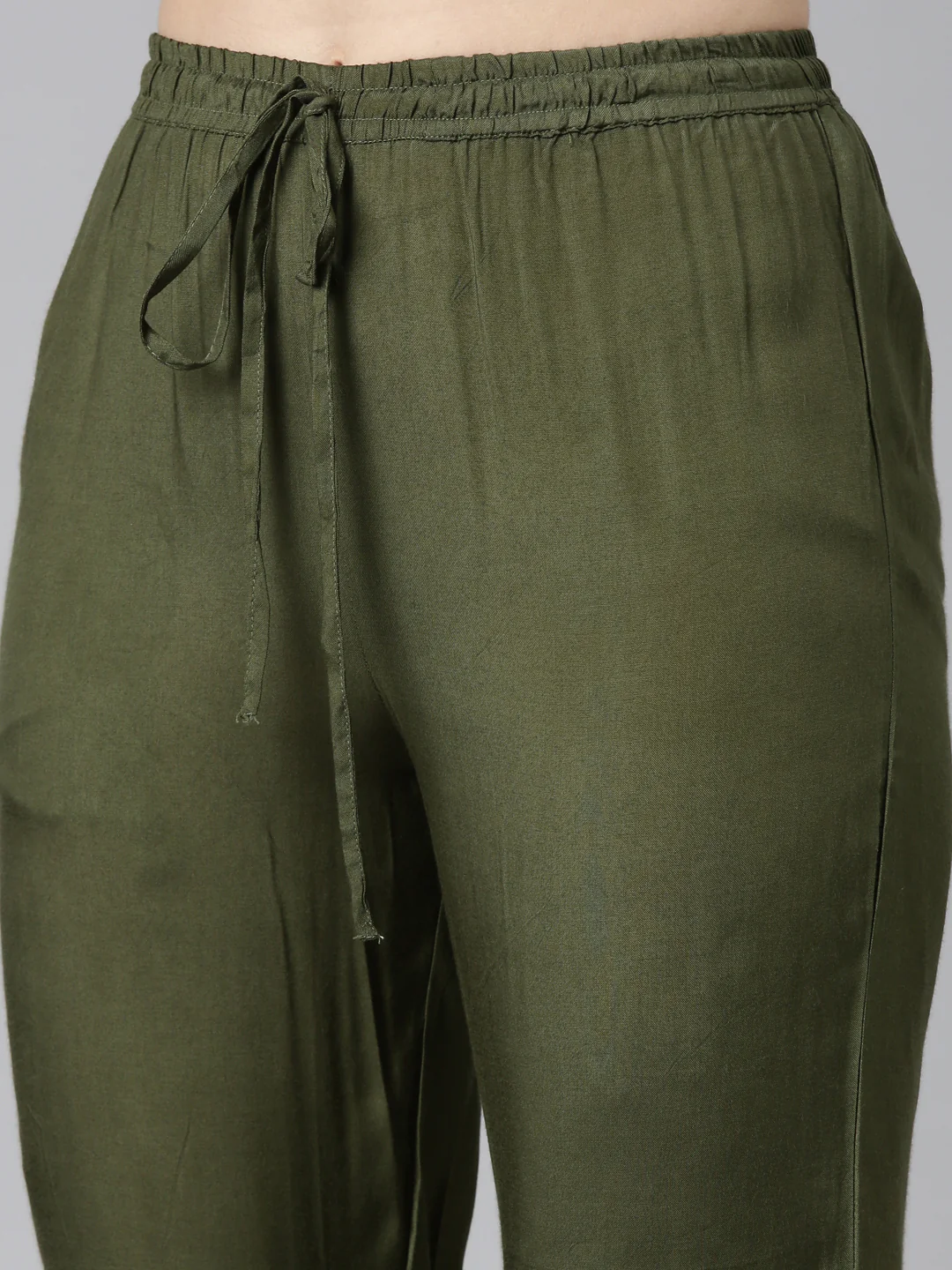Neerus Olive Regular Straight Embroidered Kurta And Trousers With Dupatta - Image 6