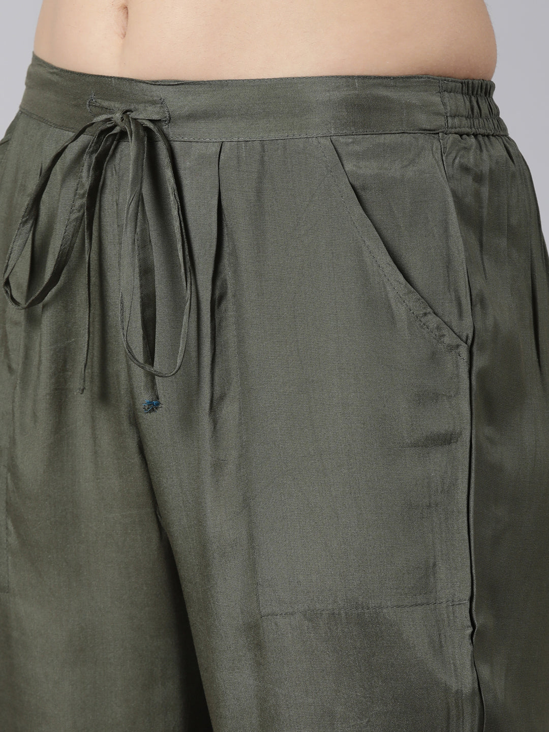 Neerus Olive Regular Straight Floral Kurta And Trousers With Dupatta - Image 6