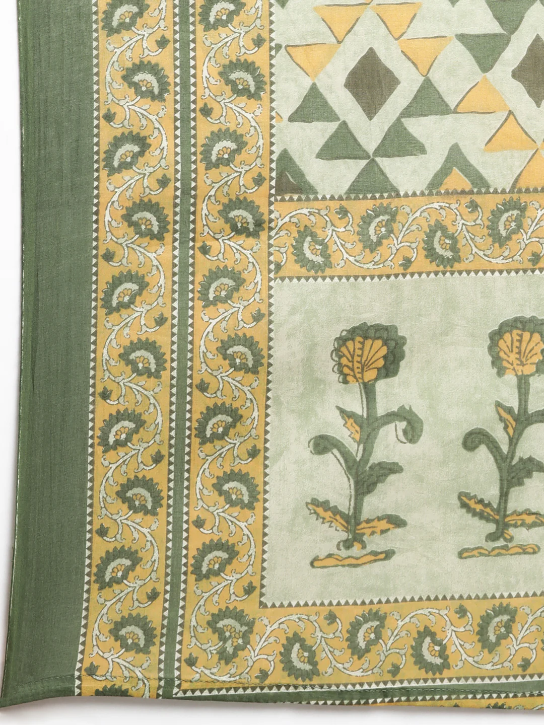 Neerus Olive Regular Straight Floral Kurta And Trousers With Dupatta - Image 7