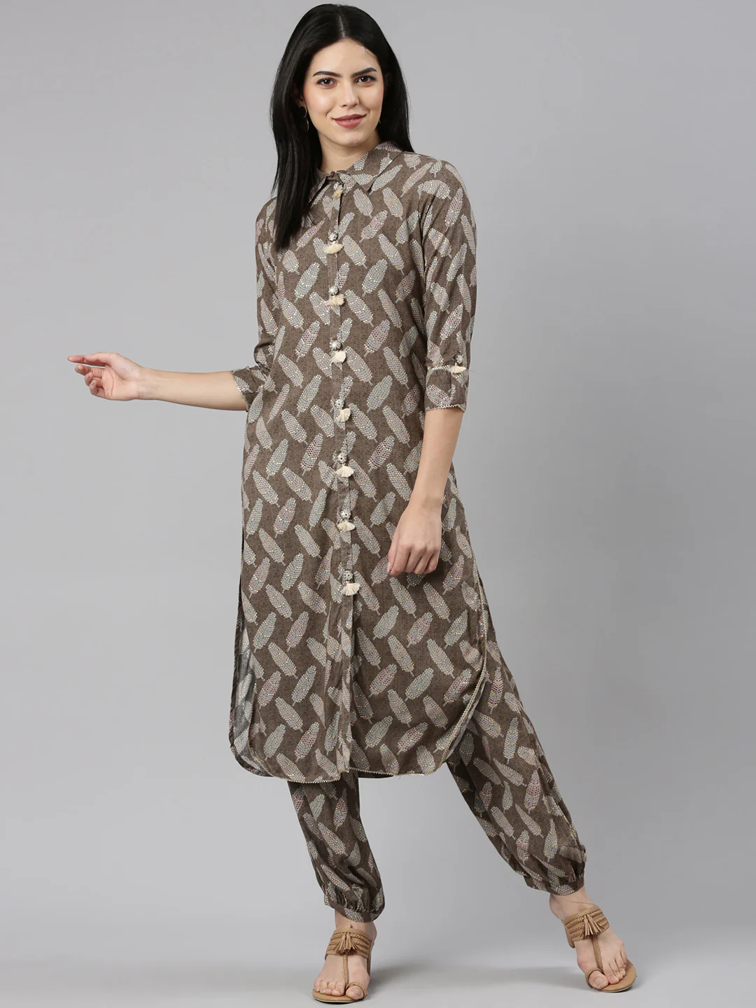 Neerus Olive Regular Straight Printed Kurta And Salwar - Image 5