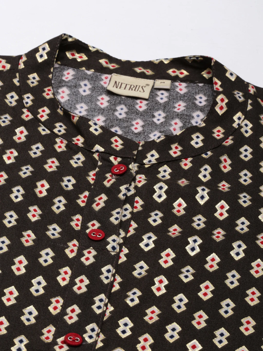 Neerus Olive Regular Straight Printed Kurta - Image 4