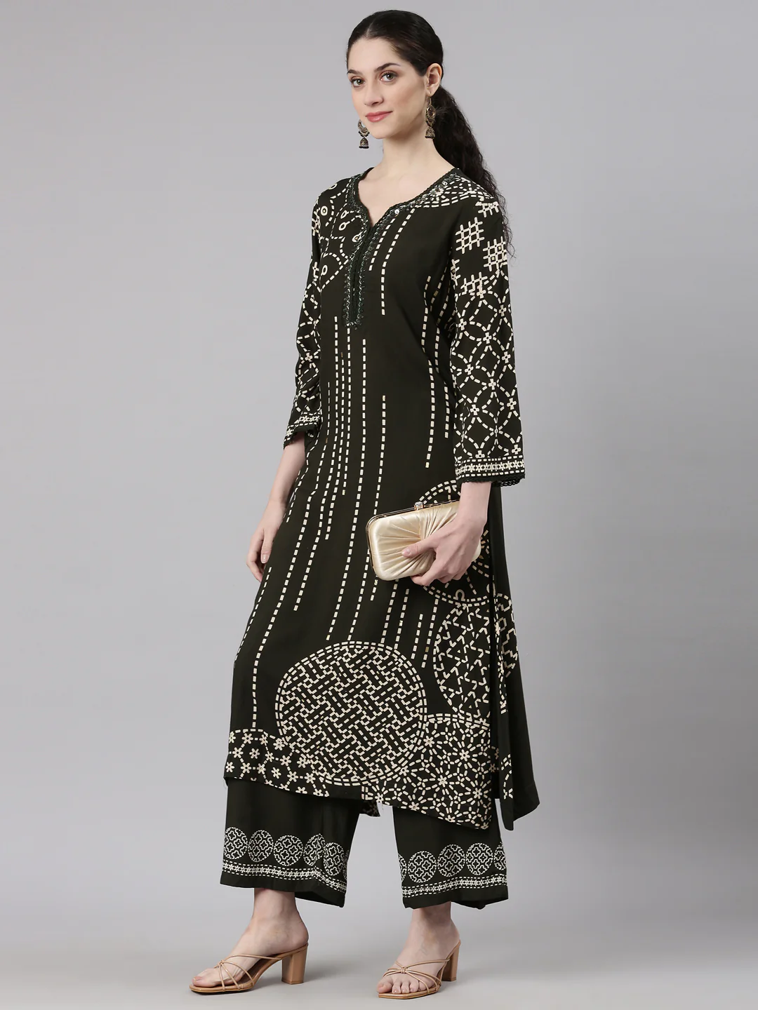 Neerus Olive Straight Casual Kurta and Plazzo - Image 6