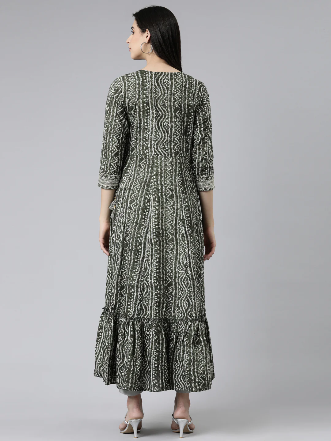 Neerus Olive Straight Embroidered Cotton Kurta - Image 3