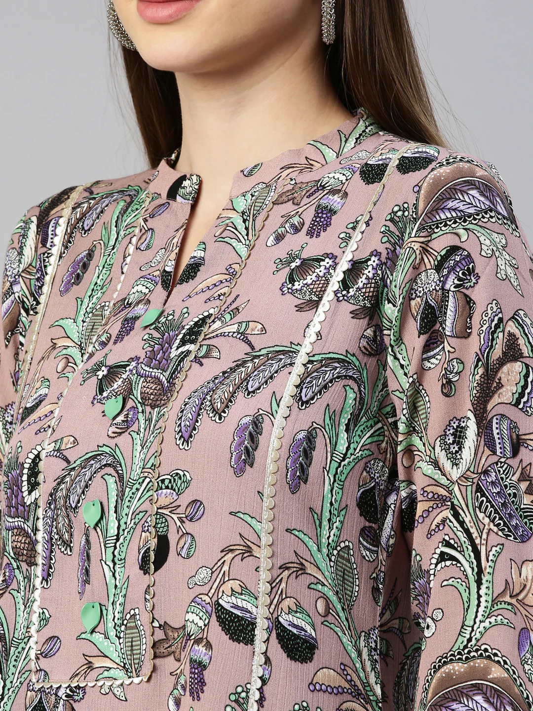 Neerus Onion Color Chiffon Fabric Kurta - Image 8