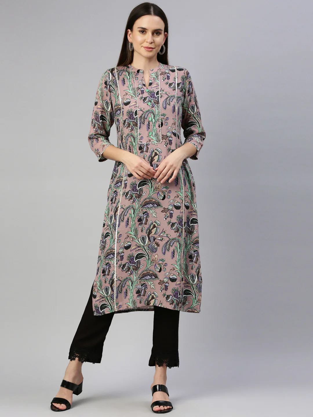 Neerus Onion Color Chiffon Fabric Kurta - Image 9