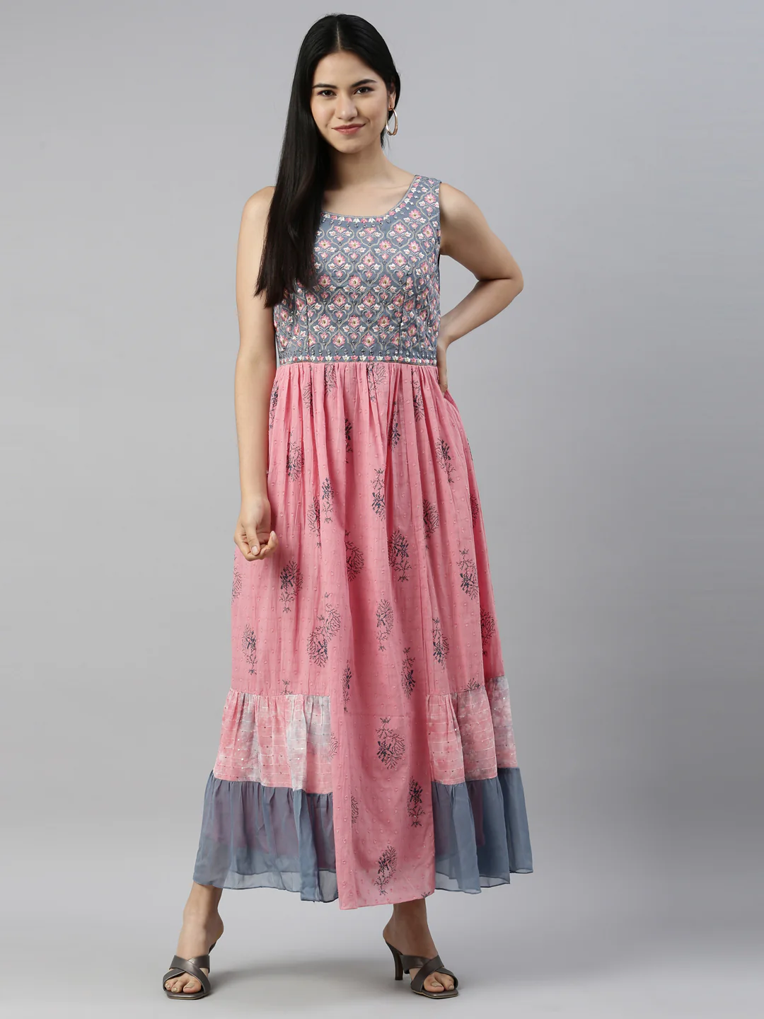 Neerus Onion Color Cotton Fabric Kurta
