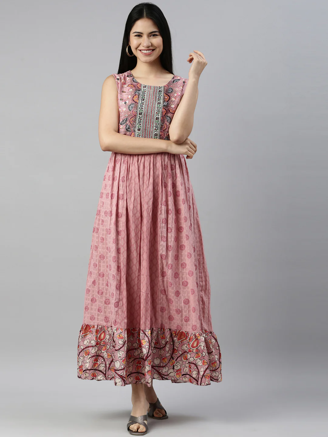 Neerus Onion Color Cotton Fabric Kurta - Image 6