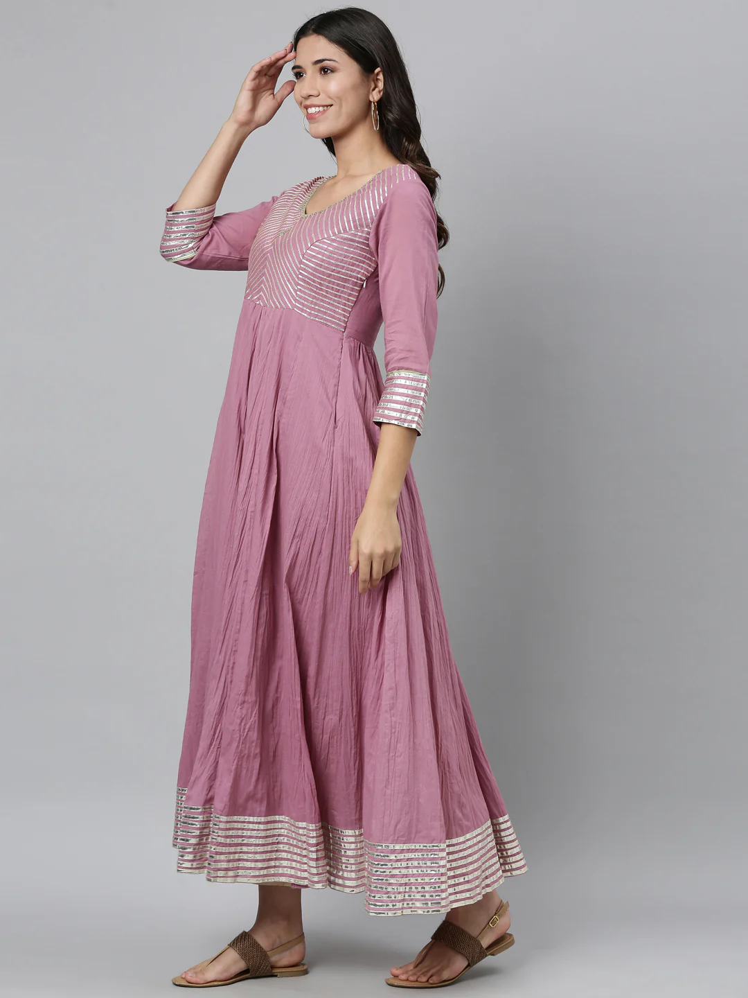 Neerus Onion Color Cotton Fabric Kurta - Image 5