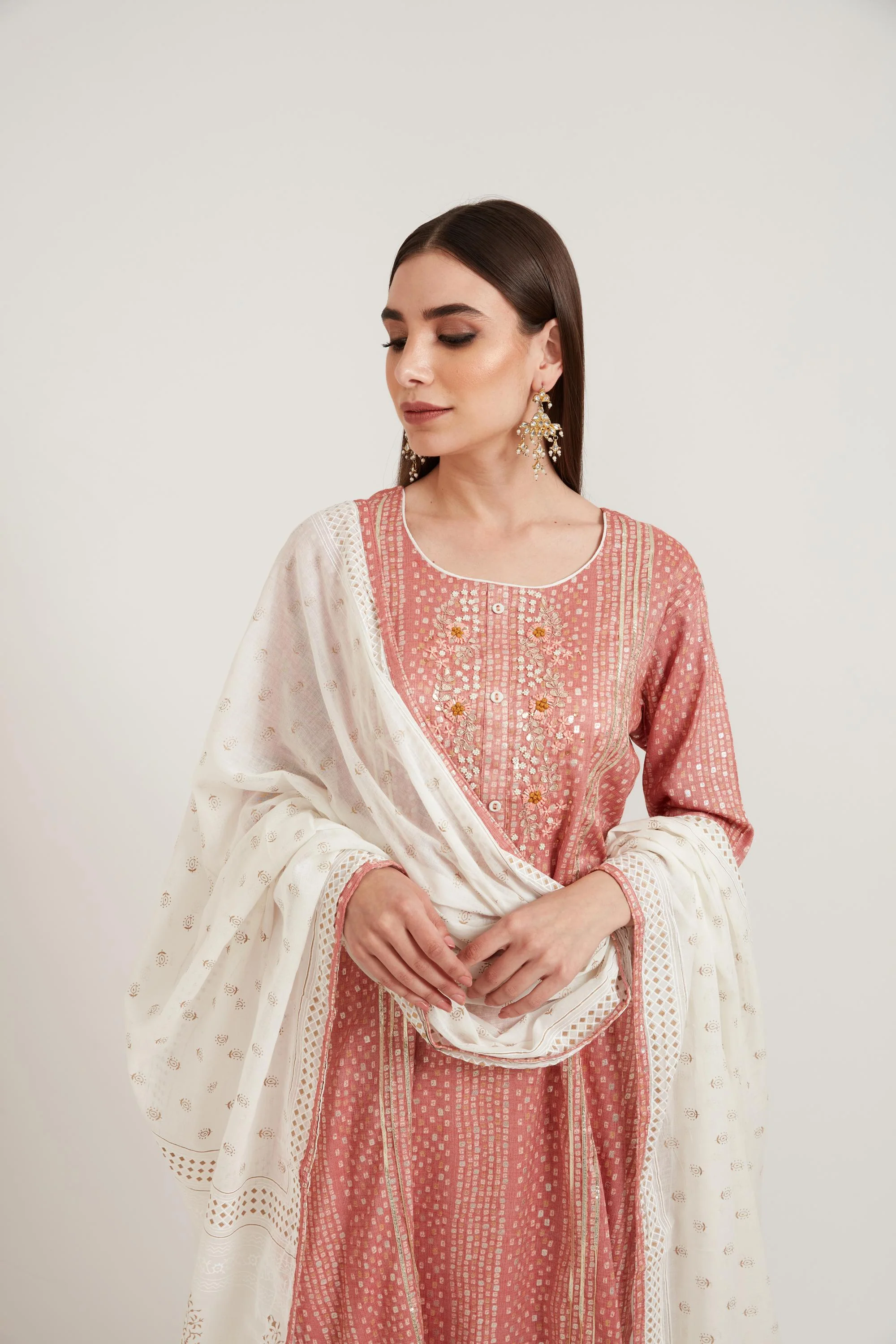 Neerus Onion Color Cotton Fabric Suit Set - Image 2