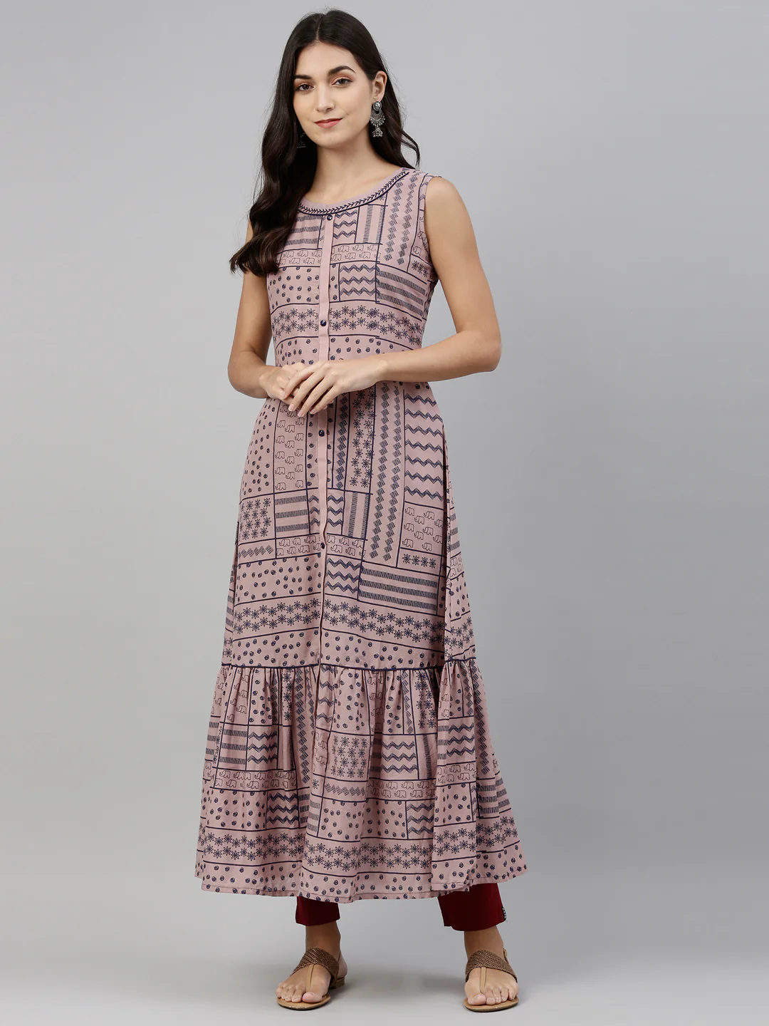 Neerus Onion Color Cotton Fabric Tunic - Image 6