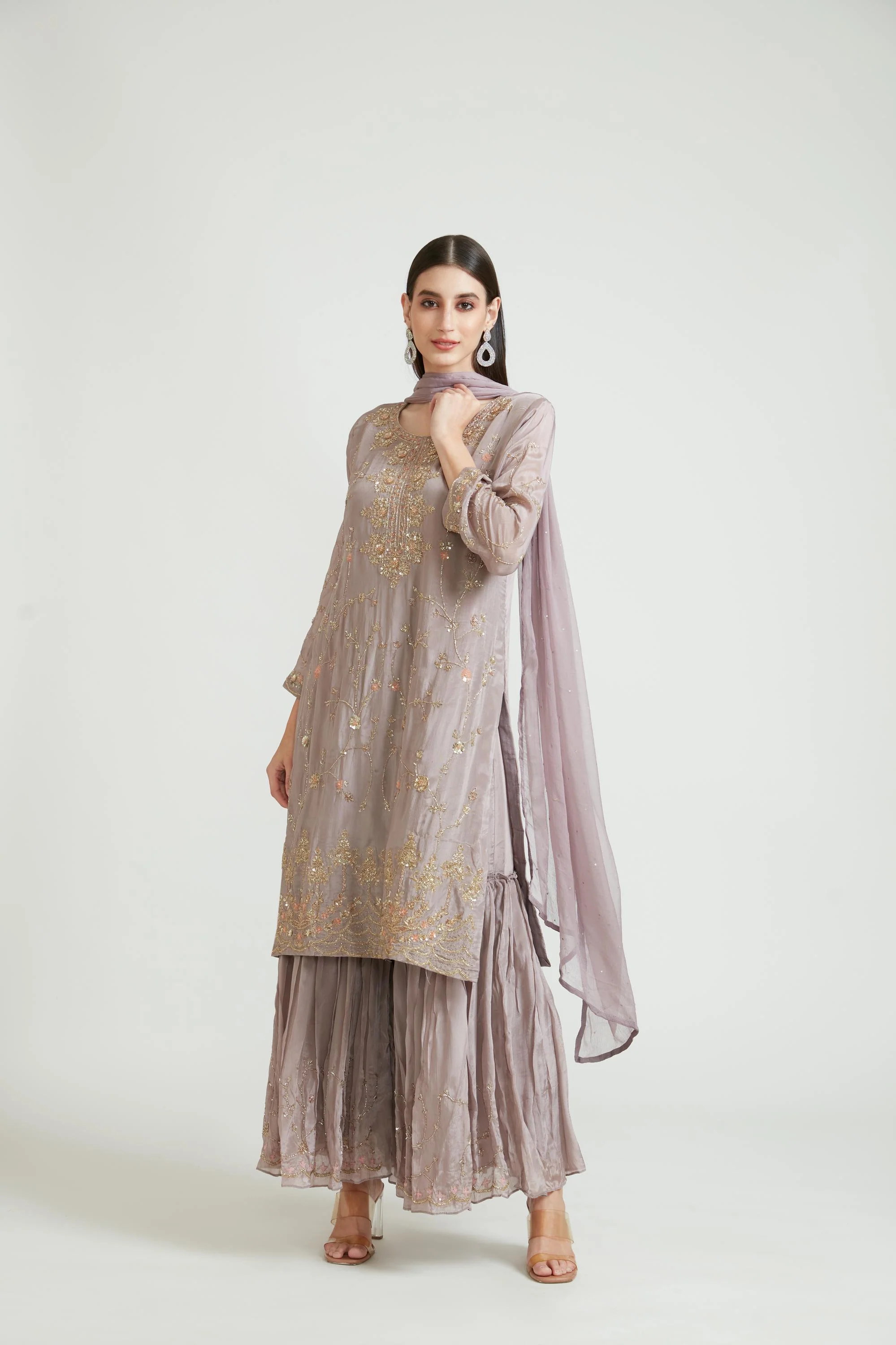 Neerus Onion Color Crepe Fabric Gharara Suit Set - Image 2