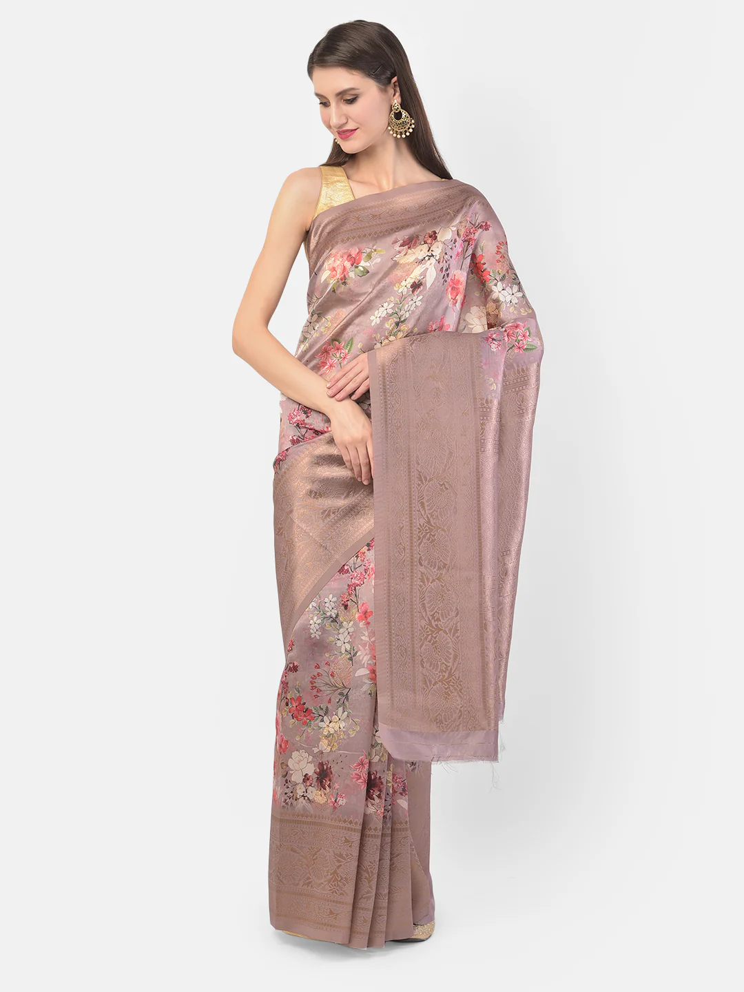 Neerus Onion Color Dupion Fabric Saree - Image 5