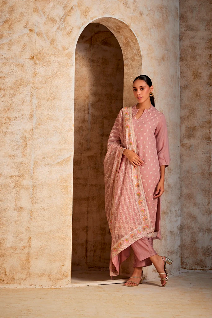 Neerus Onion Color Georgette Fabric Kurta Set - Image 3