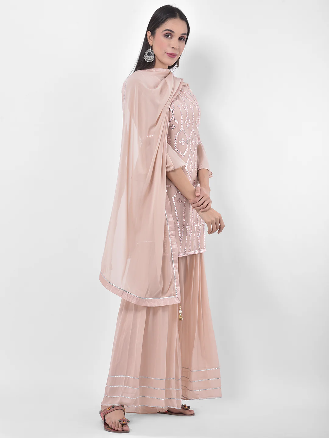 Neerus Onion Color Georgette Fabric Suit-Gharara - Image 2
