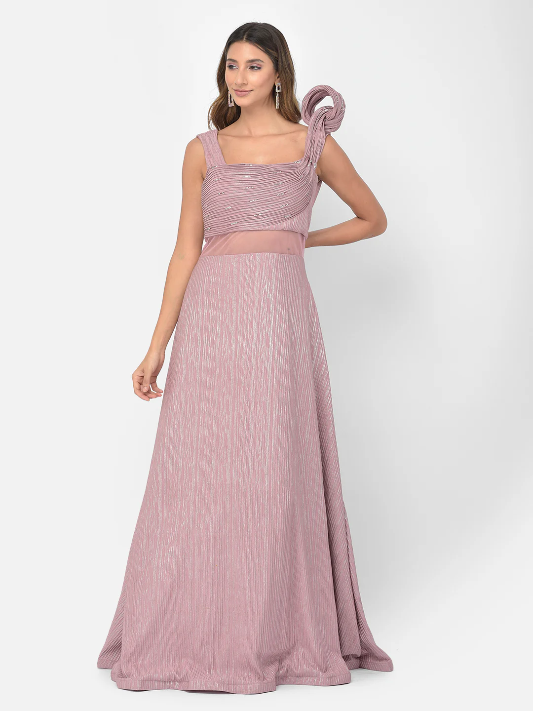 Neerus Onion Color Lycra Fabric Gown