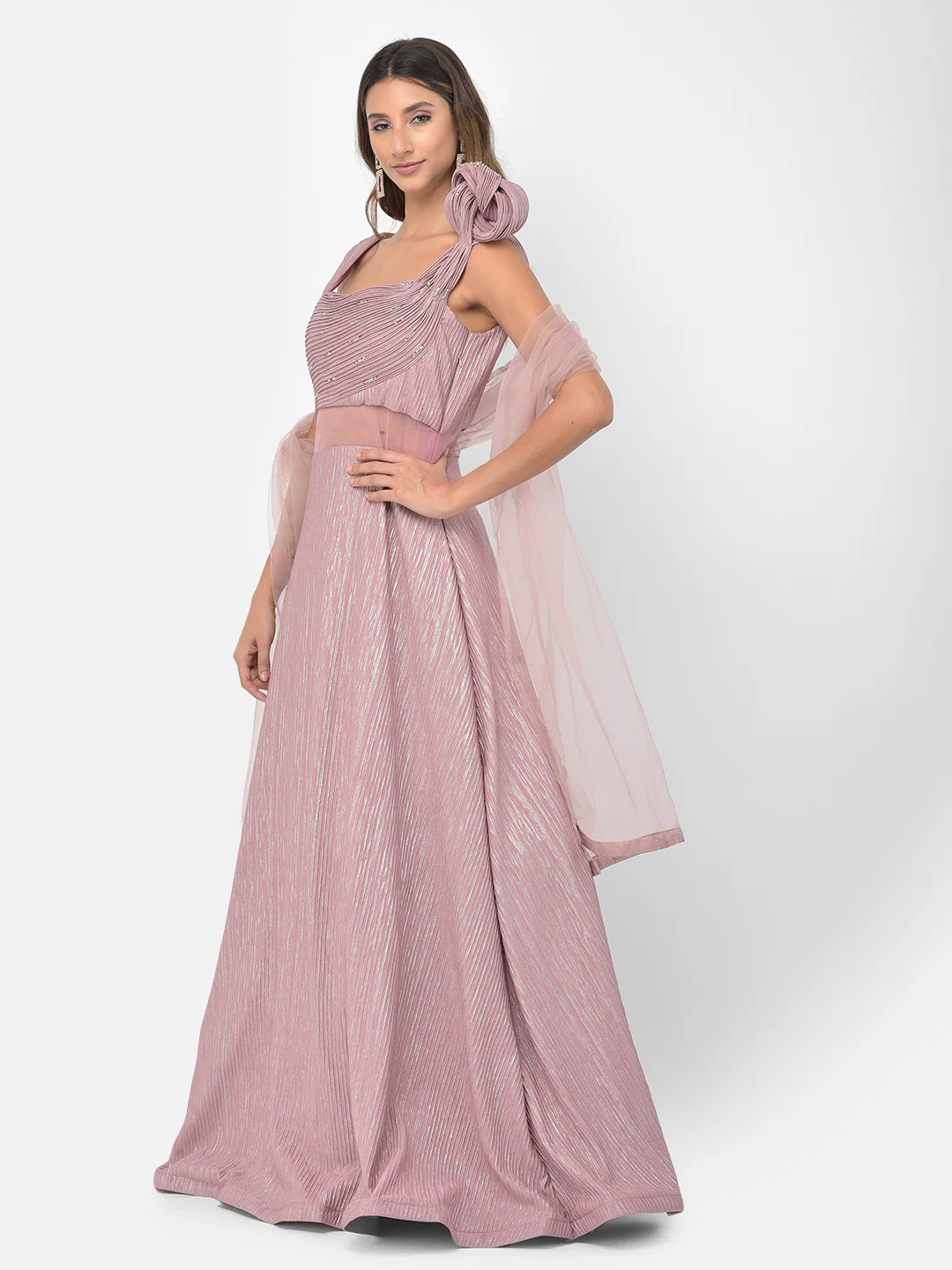 Neerus Onion Color Lycra Fabric Gown - Image 10