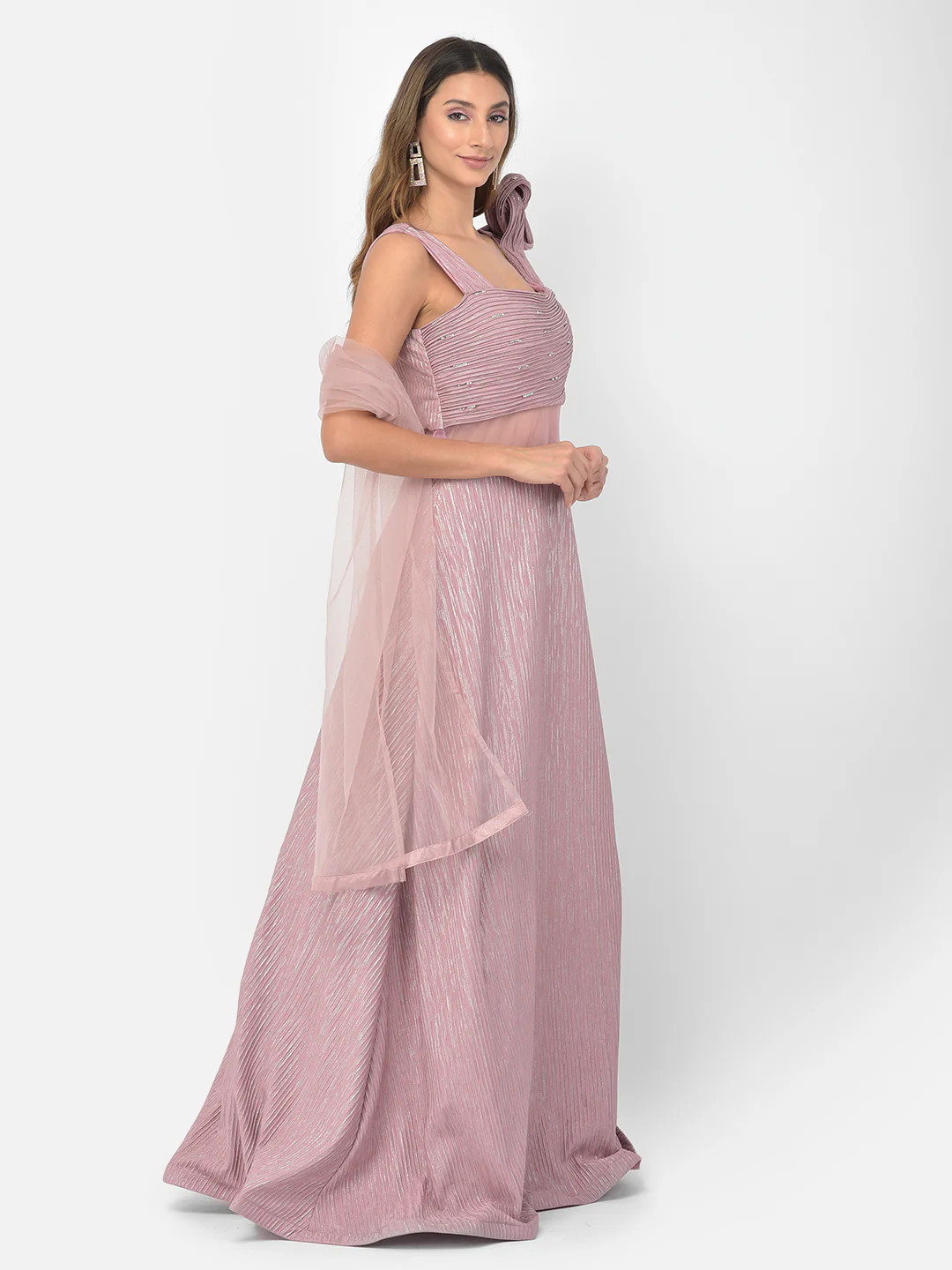Neerus Onion Color Lycra Fabric Gown - Image 4