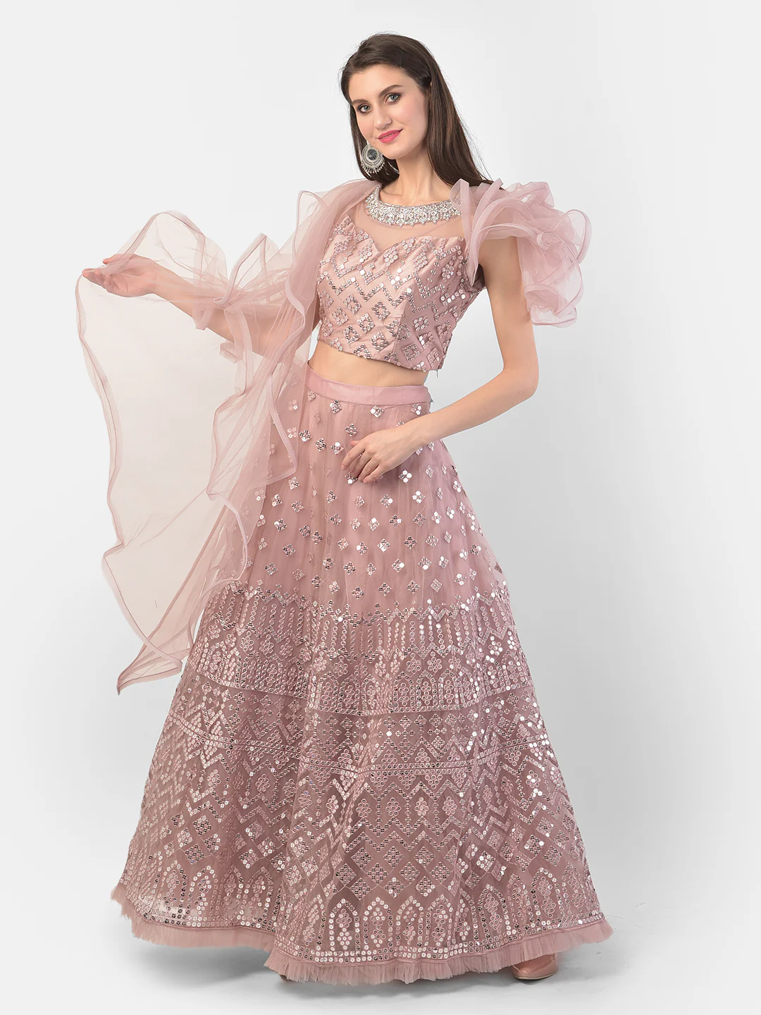 Neerus Onion Color Nett Fabric Ghagra Set