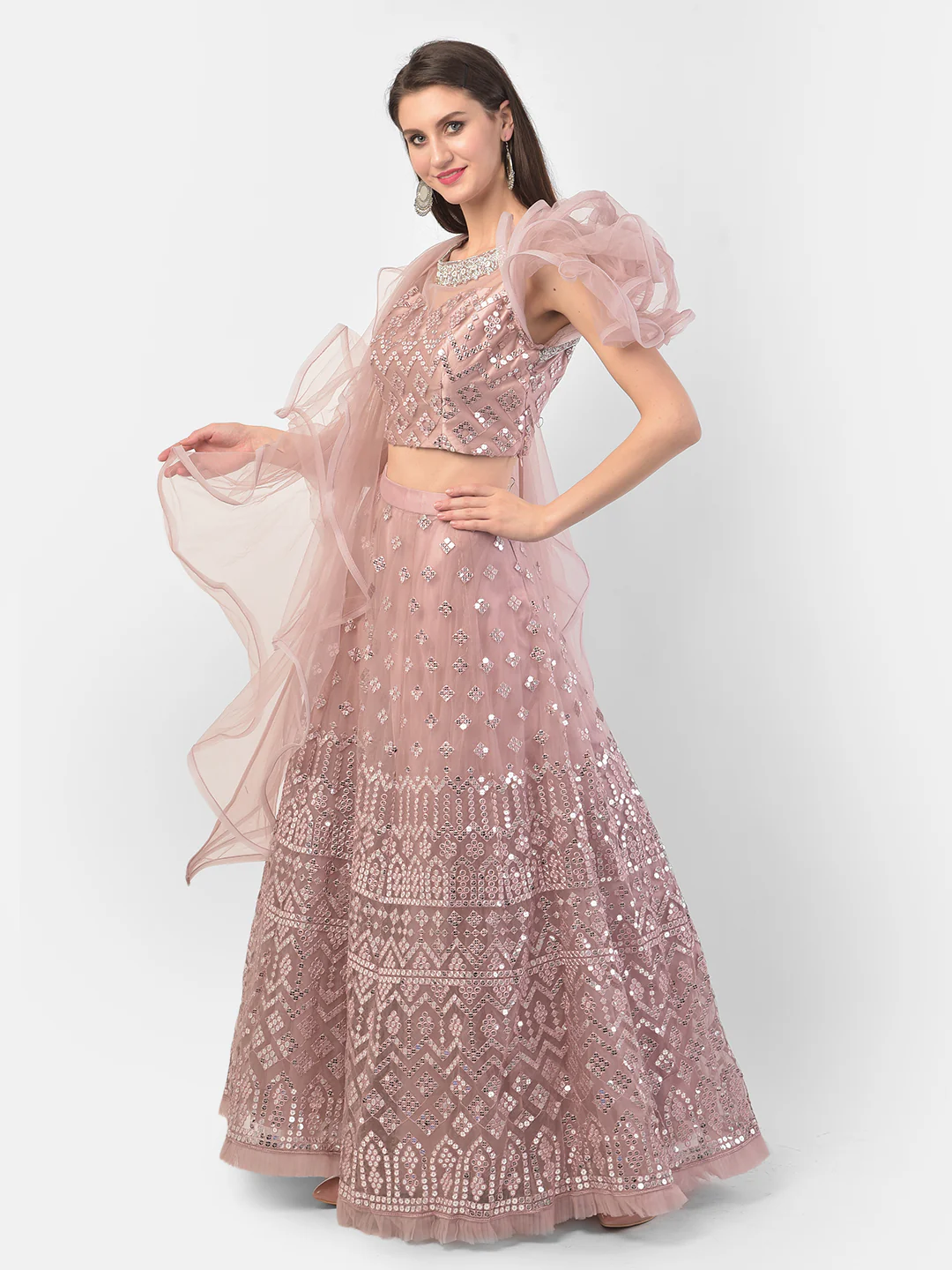 Neerus Onion Color Nett Fabric Ghagra Set - Image 2