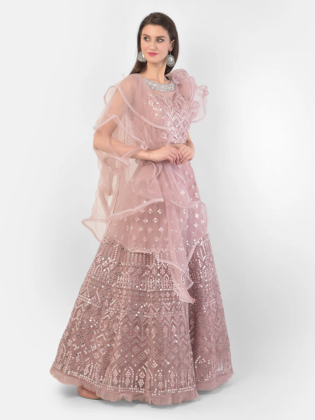 Neerus Onion Color Nett Fabric Ghagra Set - Image 3