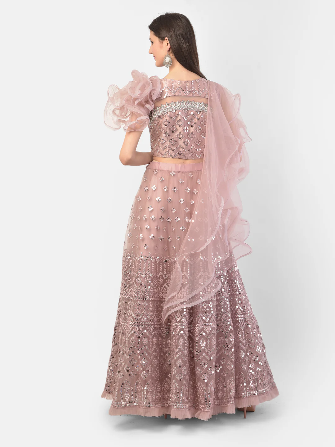 Neerus Onion Color Nett Fabric Ghagra Set - Image 4
