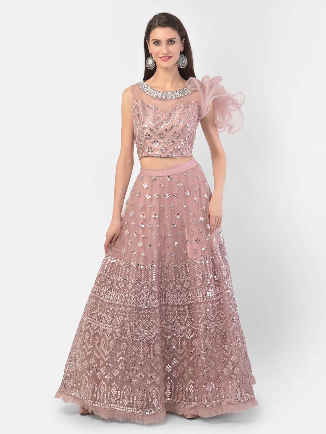 Neerus Onion Color Nett Fabric Ghagra Set - Image 8