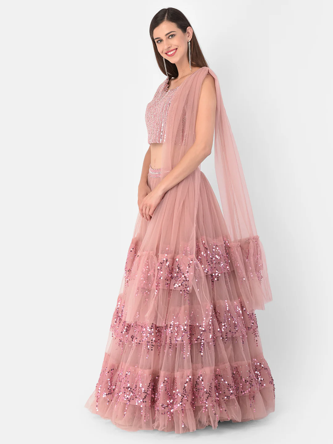 Neerus Onion Color Nett Fabric Ghagra Set - Image 2
