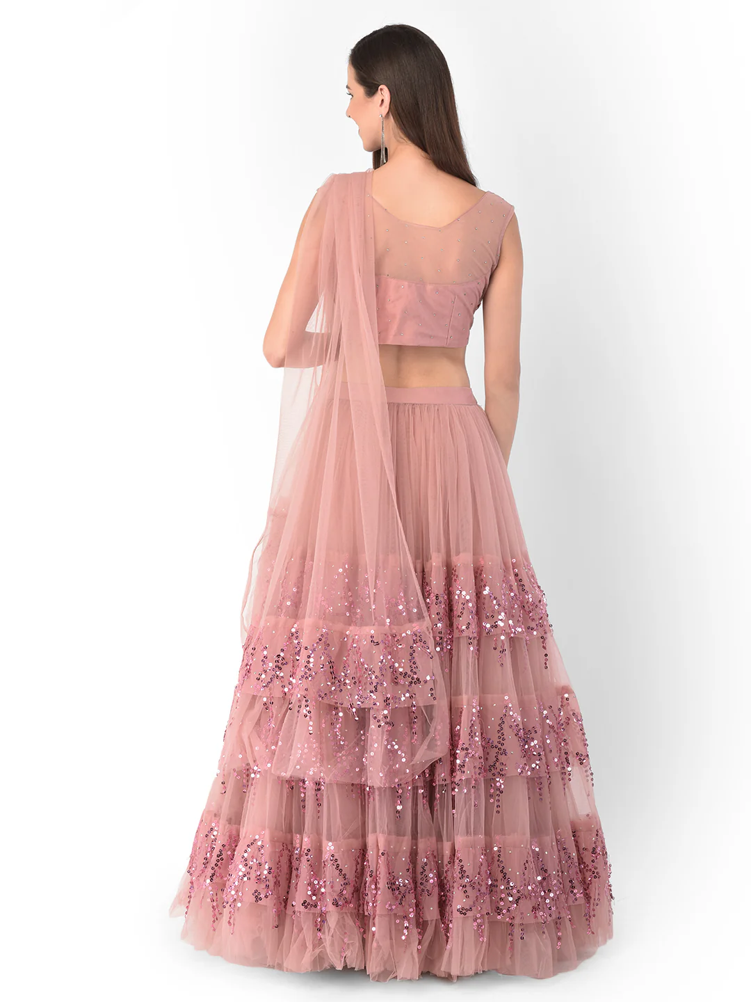 Neerus Onion Color Nett Fabric Ghagra Set - Image 3