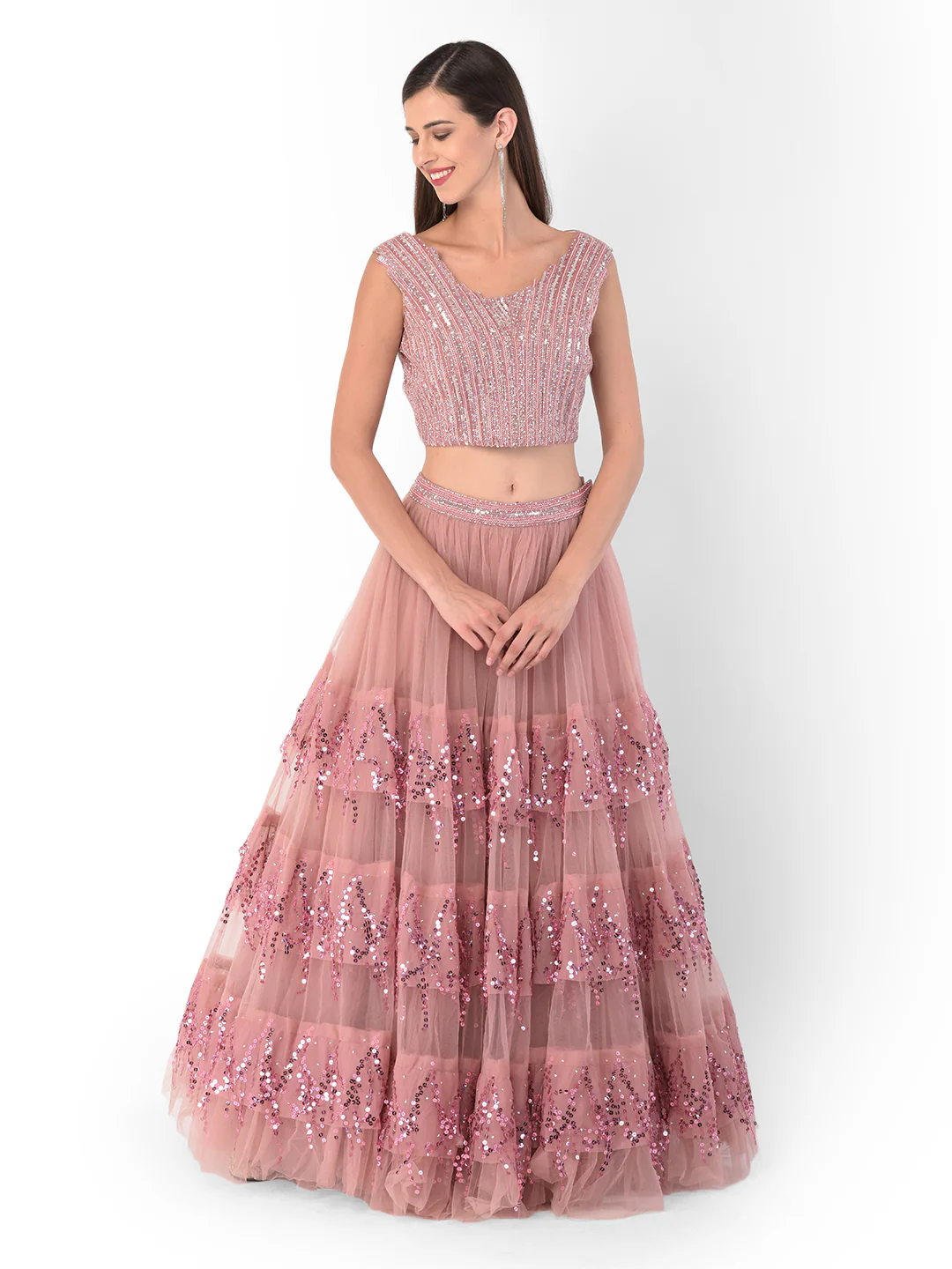 Neerus Onion Color Nett Fabric Ghagra Set - Image 7