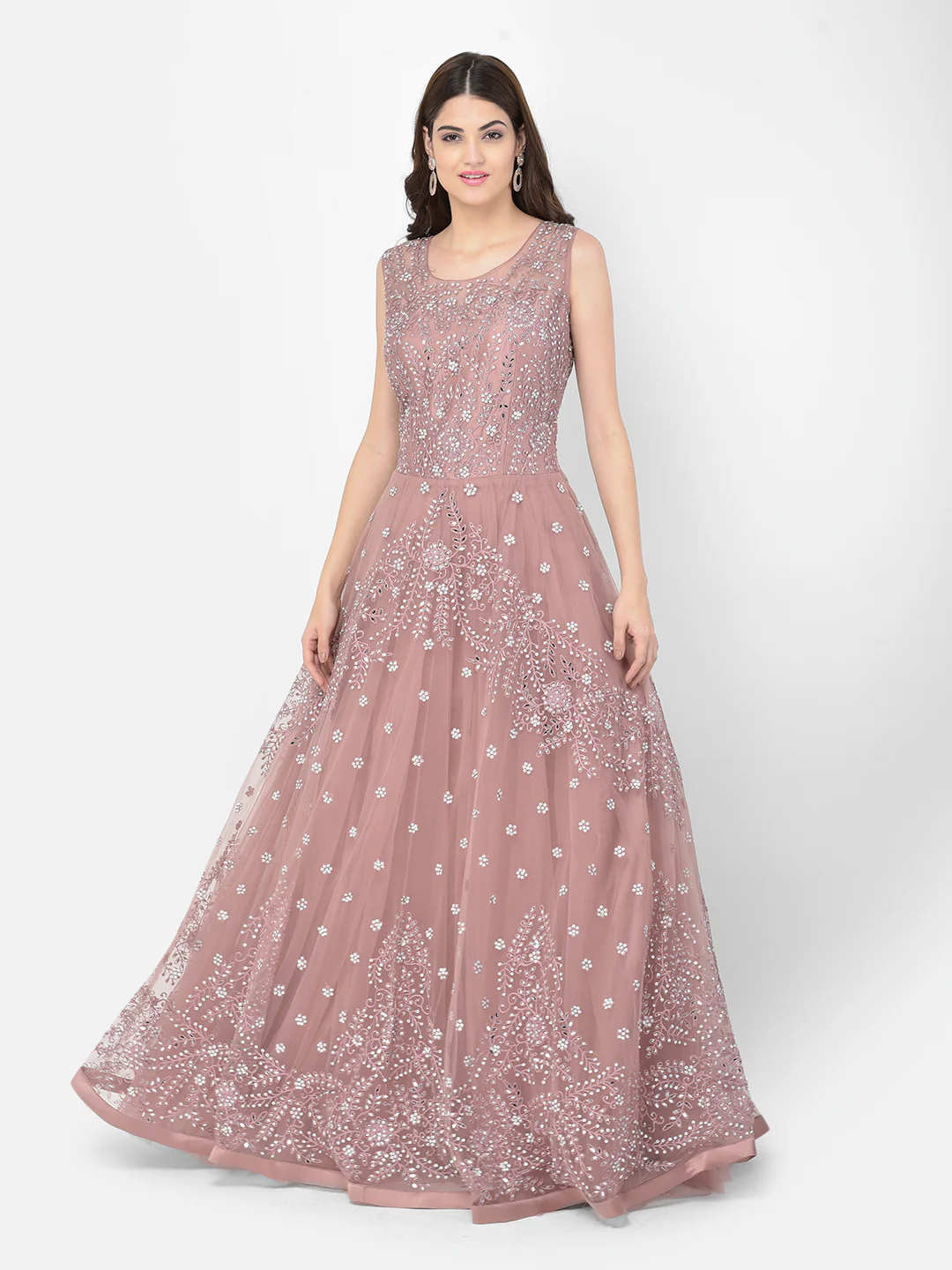 Neerus Onion Color Nett Fabric Gown
