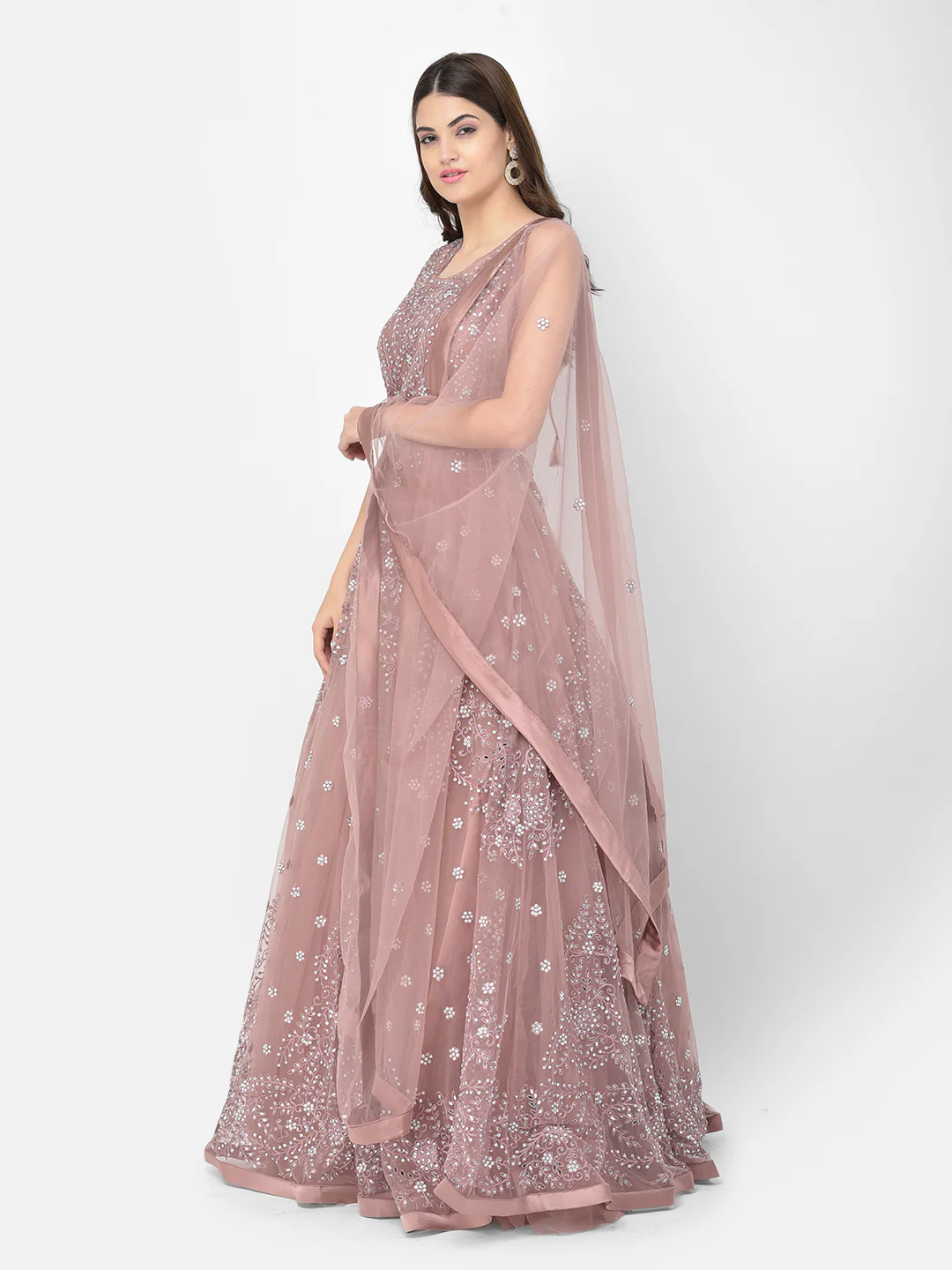 Neerus Onion Color Nett Fabric Gown - Image 10