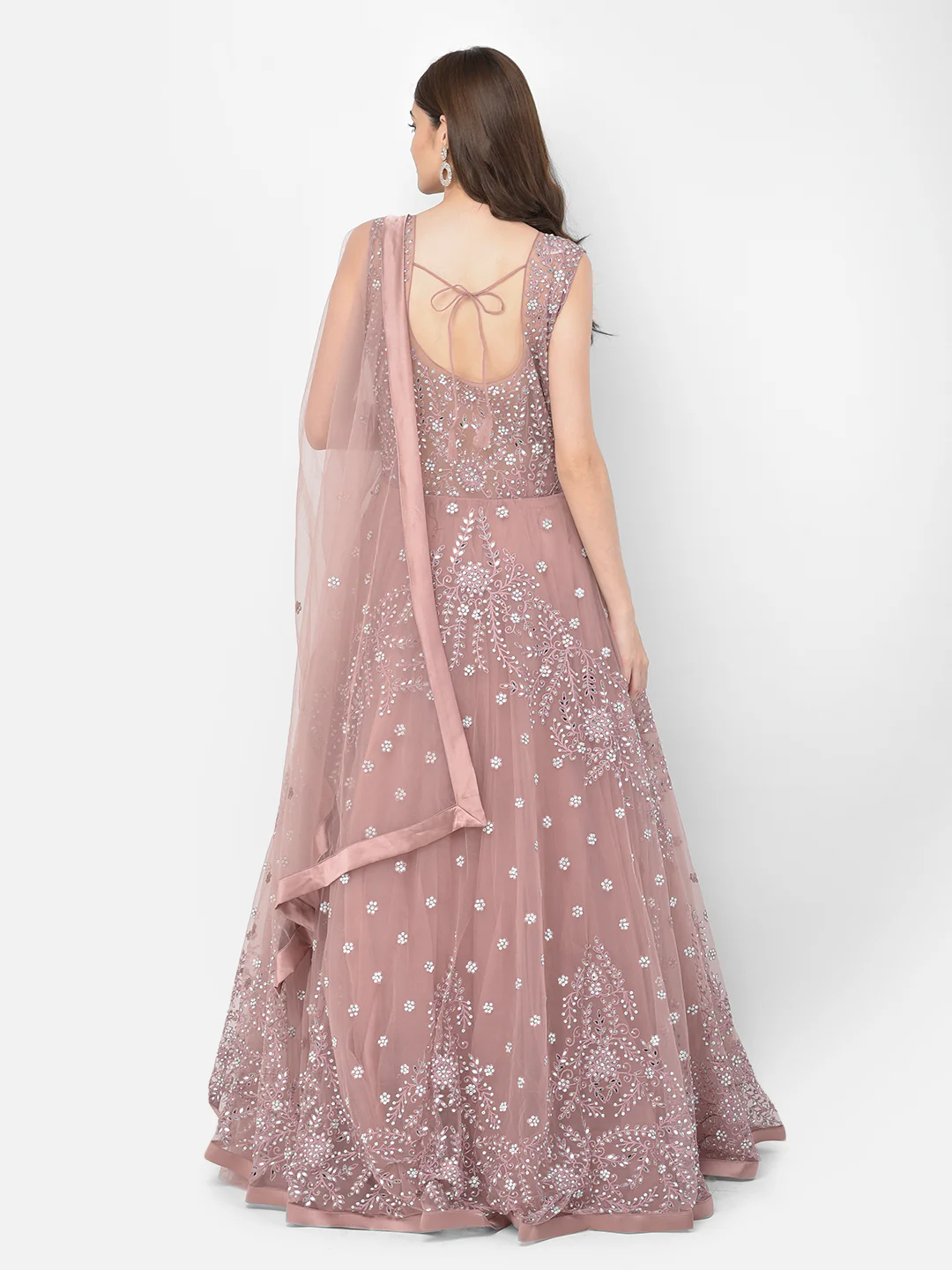 Neerus Onion Color Nett Fabric Gown - Image 12
