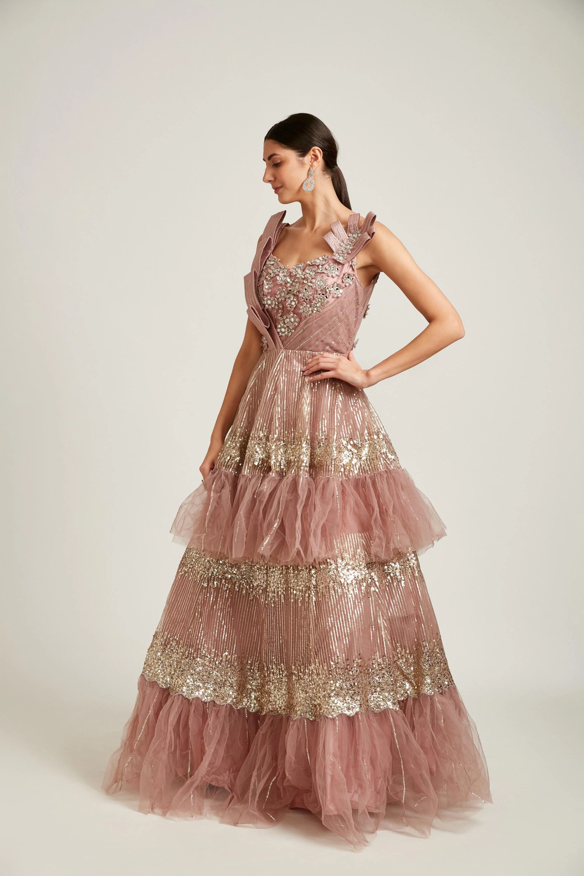 Neerus Onion Color Nett Fabric Gown - Image 2