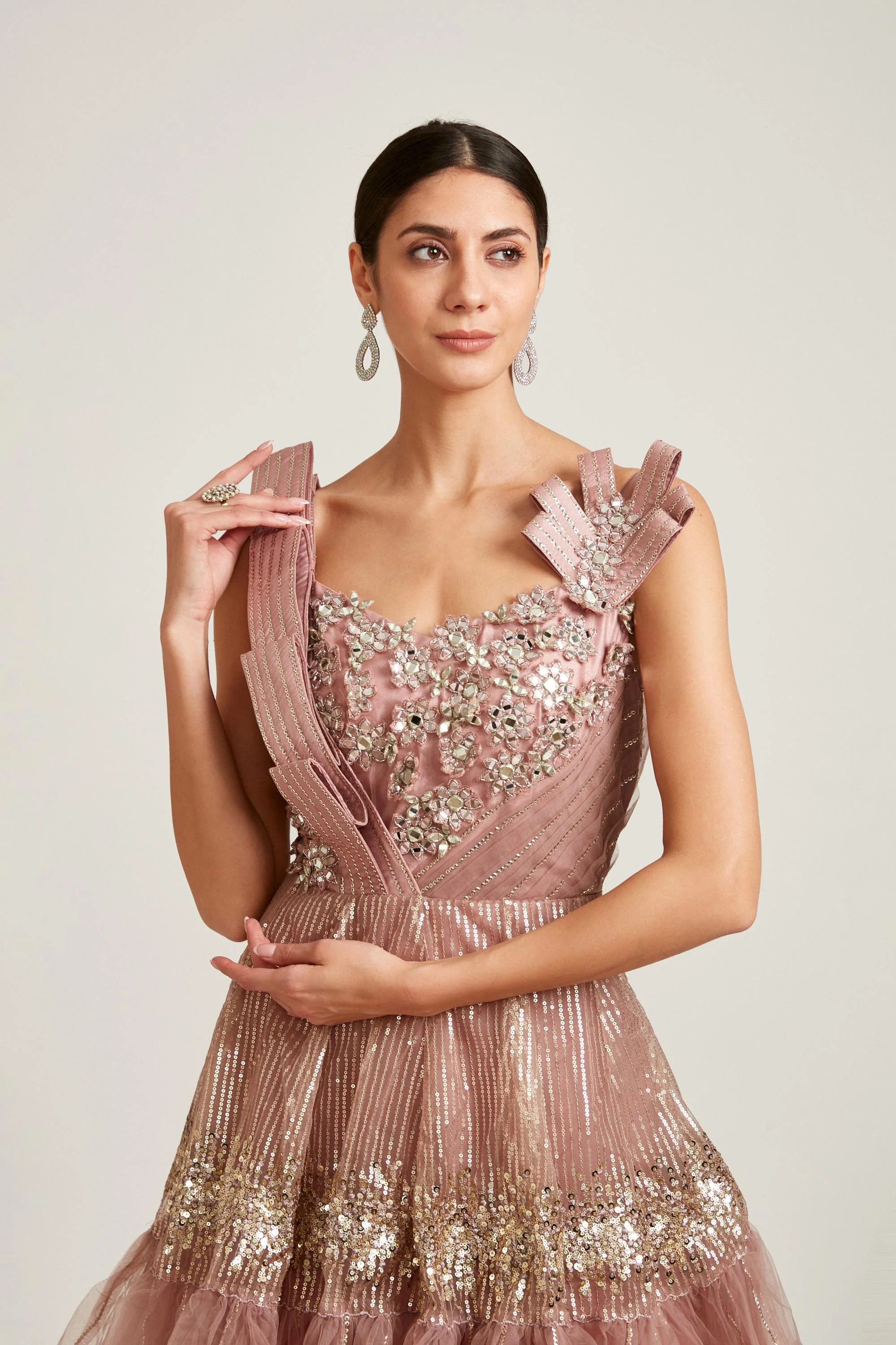 Neerus Onion Color Nett Fabric Gown - Image 4