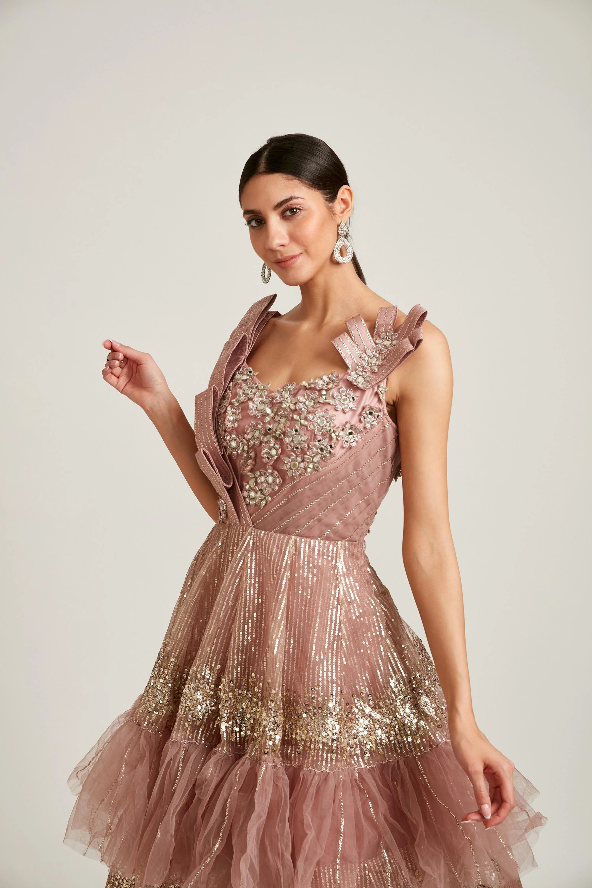 Neerus Onion Color Nett Fabric Gown - Image 5