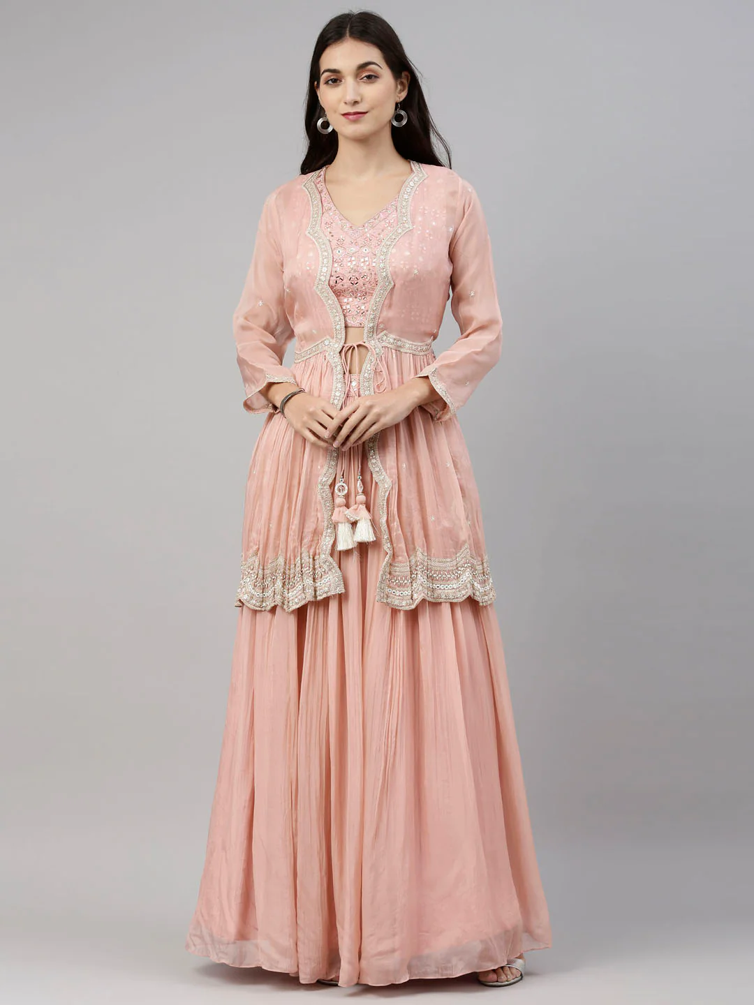 Neerus Onion Color Organza Fabric Suit-Fusion